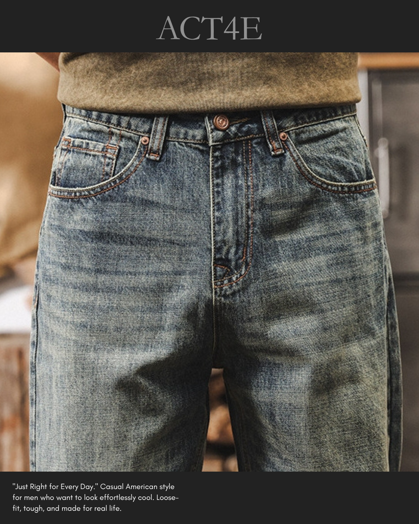 washed loose tapered denim pants 【ACT0175】