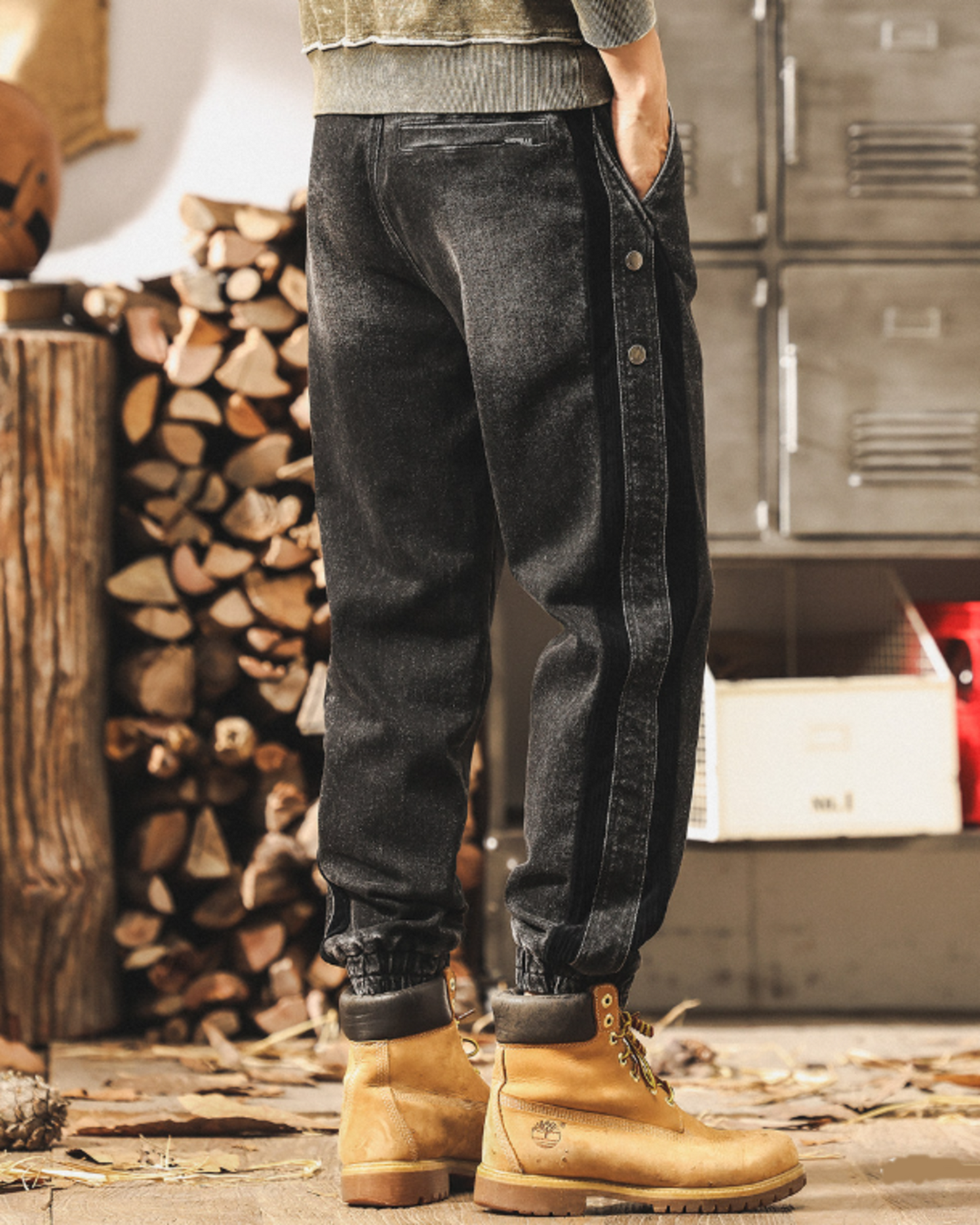 vintage stitched side corduroy jogger denim pants 2color 【ACT0207】