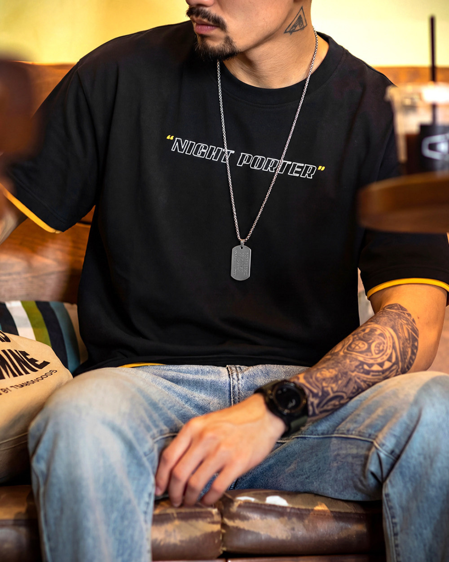 Fake-layered lettered print crew-neck t-shirt 3color 【ACT0053】