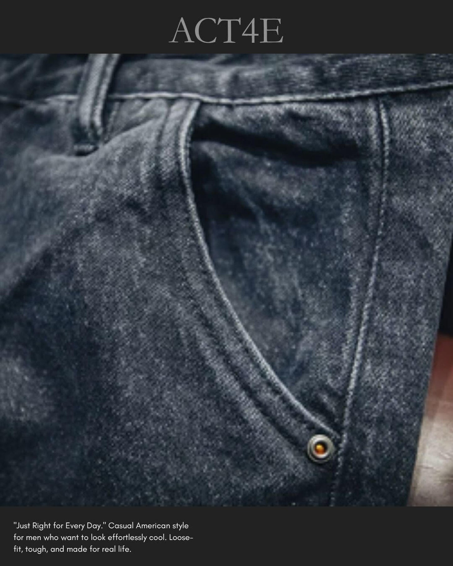 drawstring processed wide straight denim pants 【ACT0022】