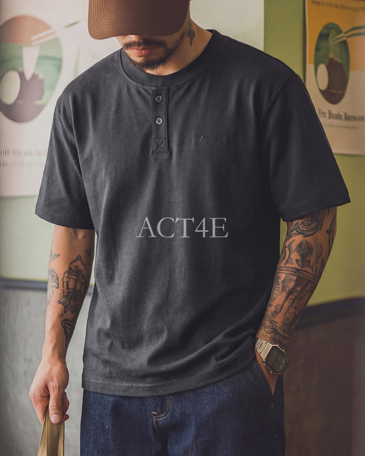 Button henley neck t-shirt 2color 【ACT0055】