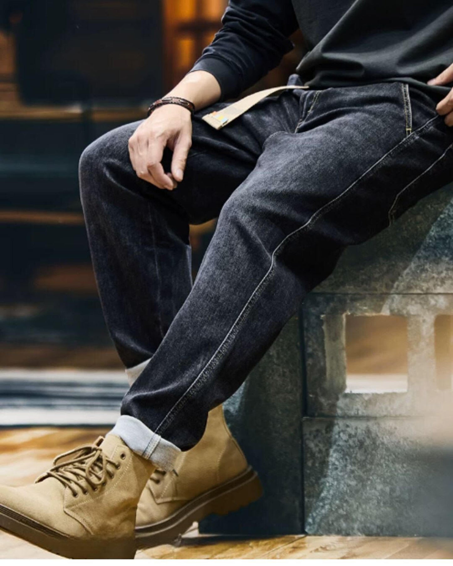 belted wide straight denim pants 2color 【ACT0009】