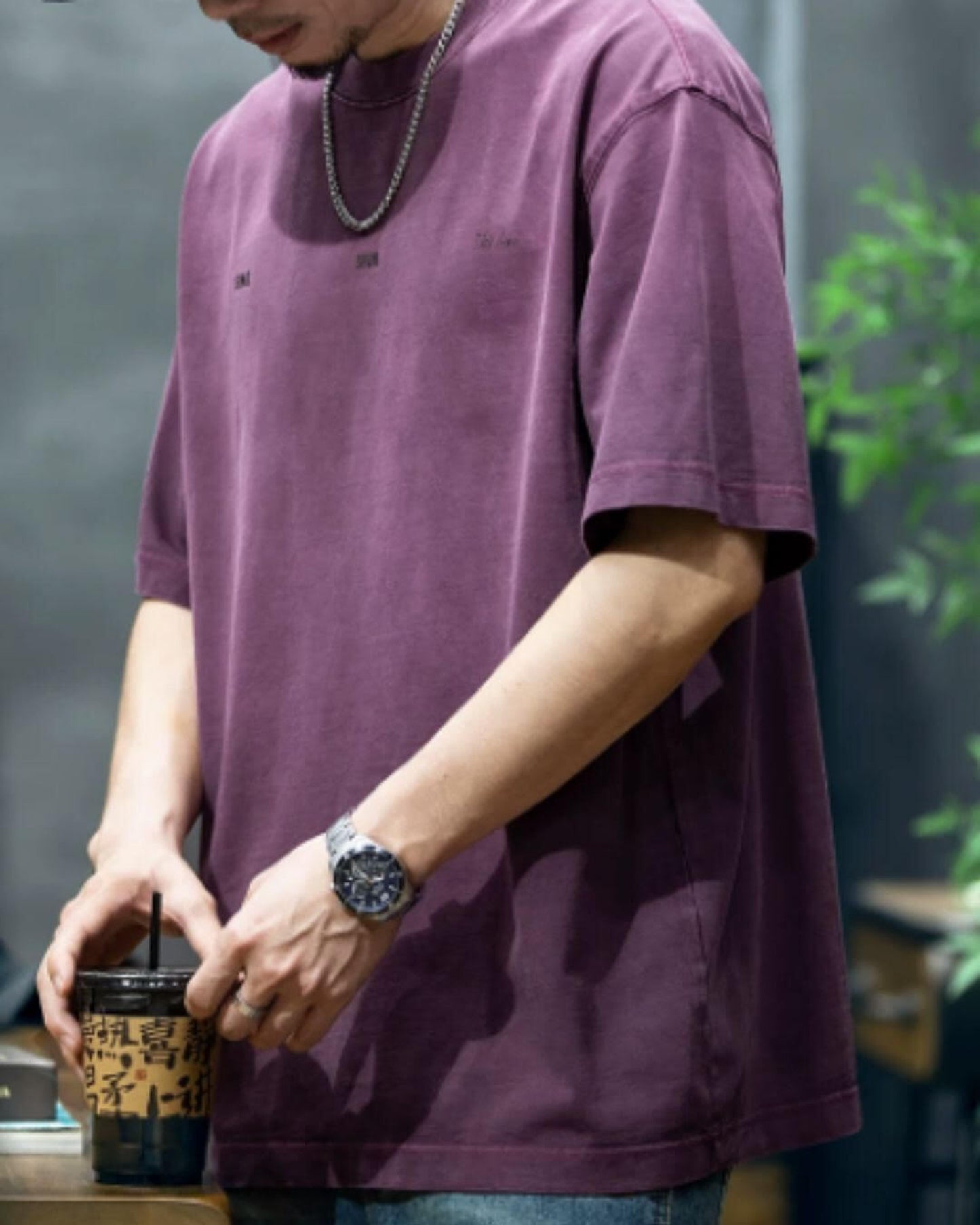 embroidered logo oversized t-shirt 2color 【ACT0032】