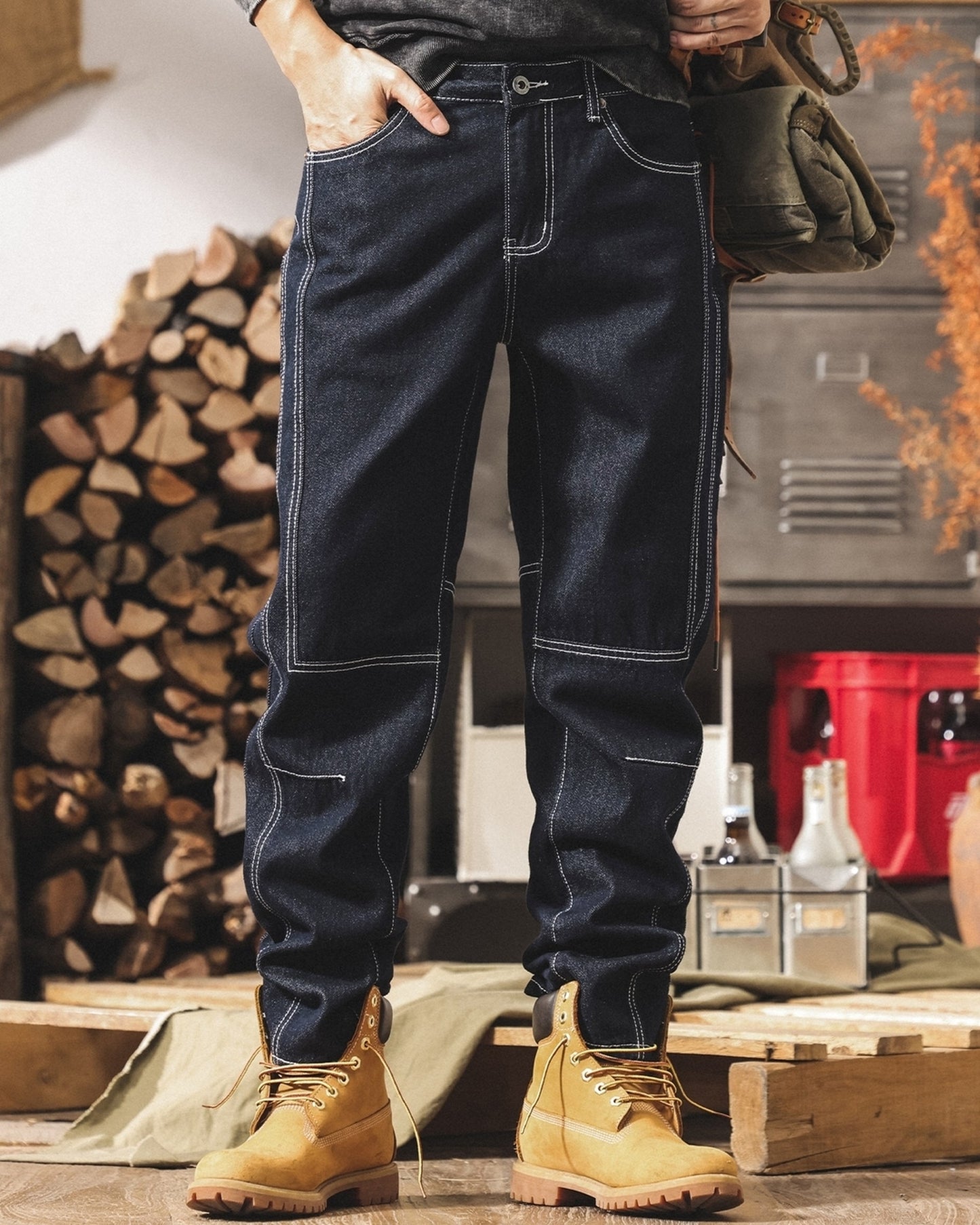 contrast stitch straight denim pants 【ACT0172】