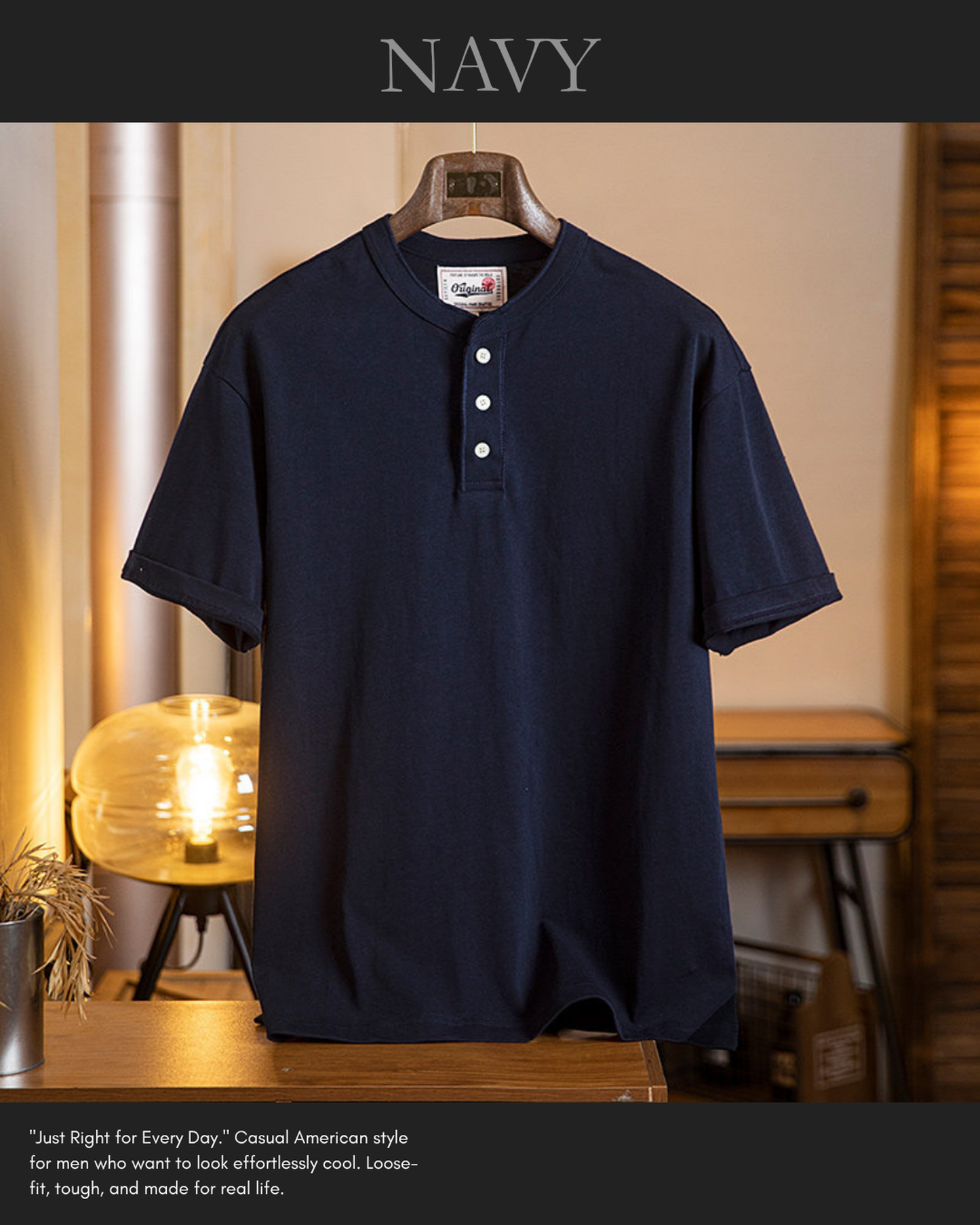 Button detail casual neck t-shirt 4color 【ACT0154】