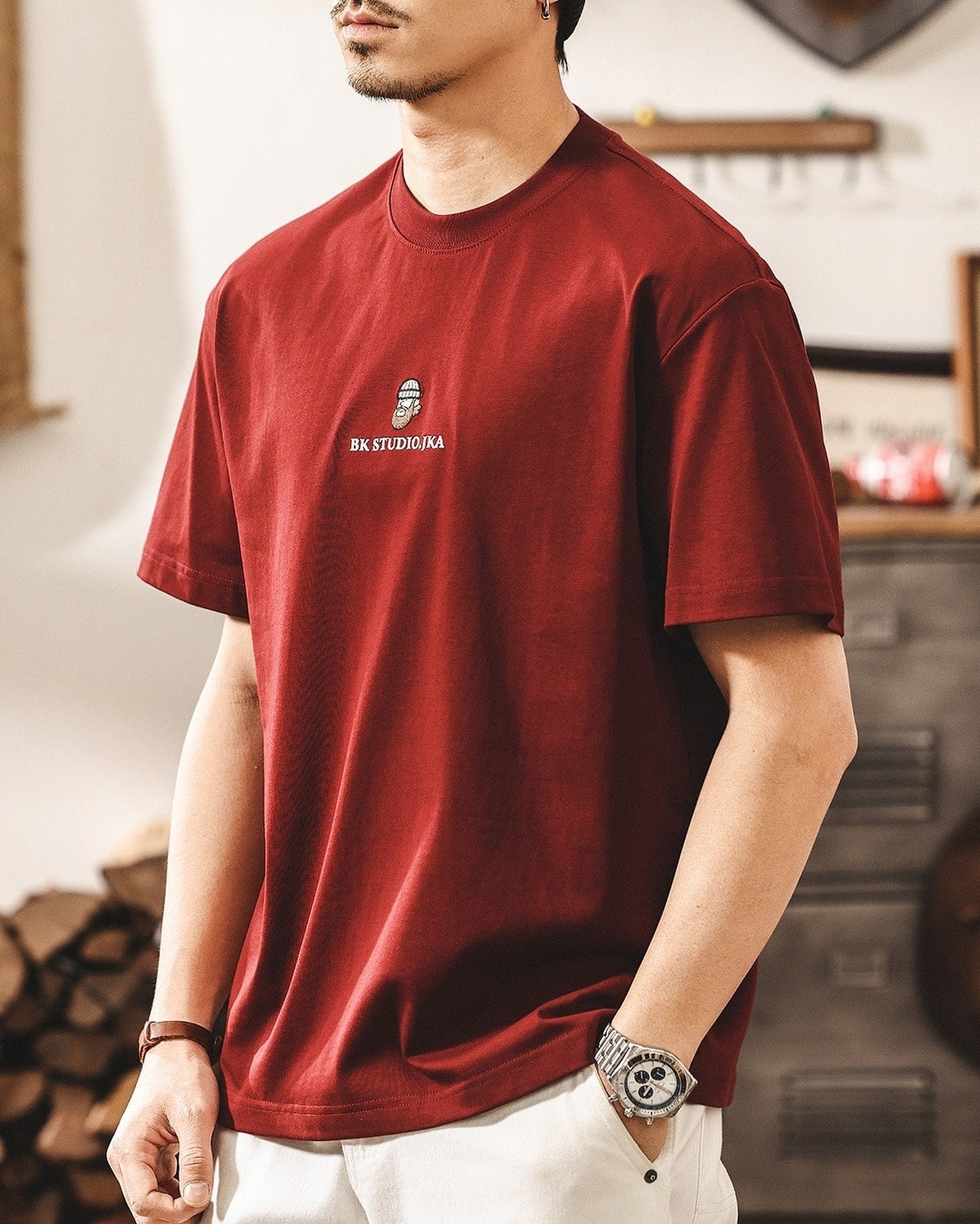 front embroidered back surf graphic short sleeve t-shirt 2color 【ACT0167】