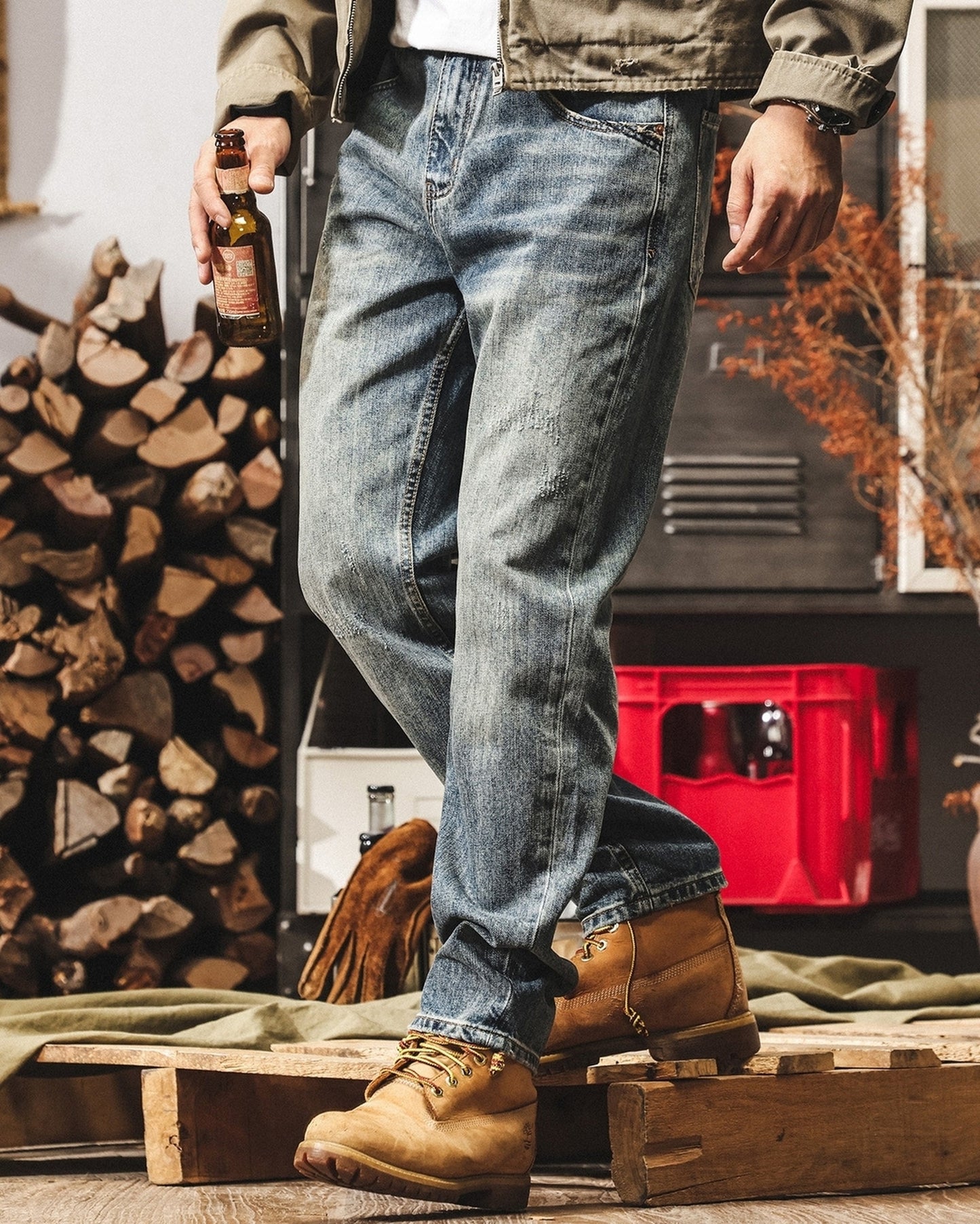 damage detail loose tapered denim pants 【ACT0221】