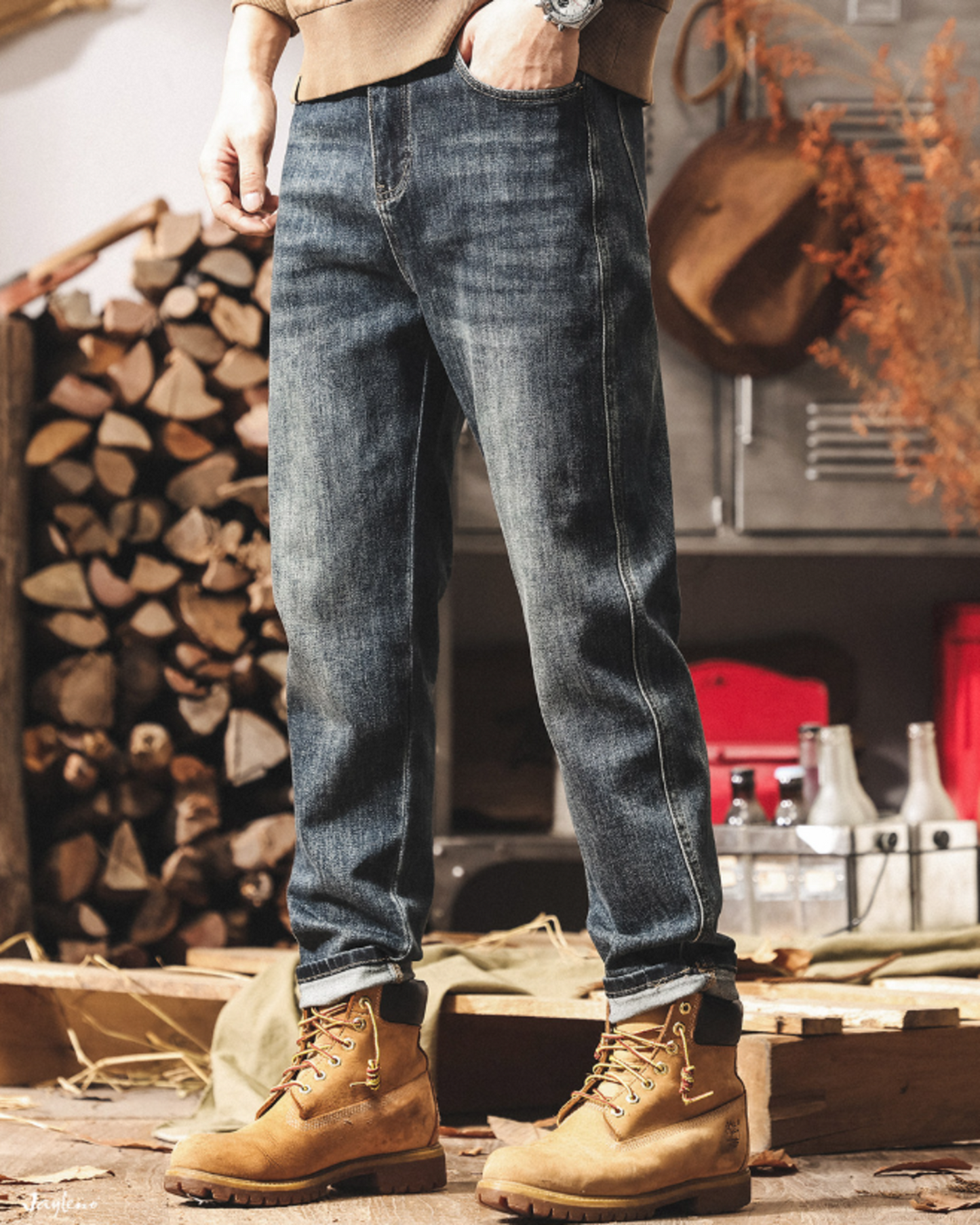 vintage wash straight denim pants 【ACT0178】