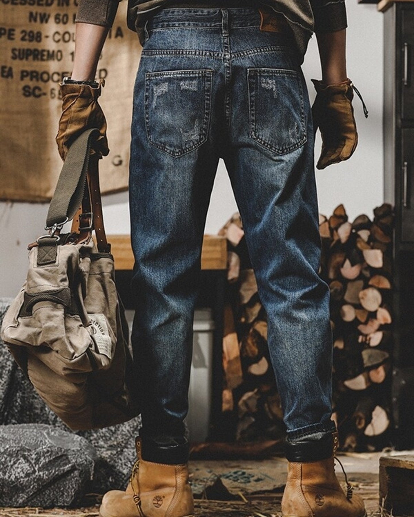 vintage relaxed tapered damage denim pants 2color 【ACT0199】