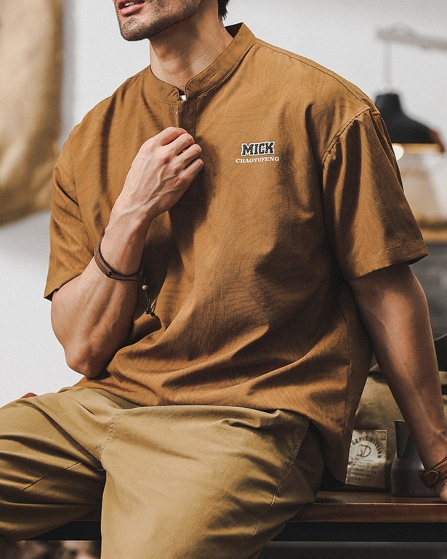 vintage striped stand collar POLO shirt 3color 【ACT0240】