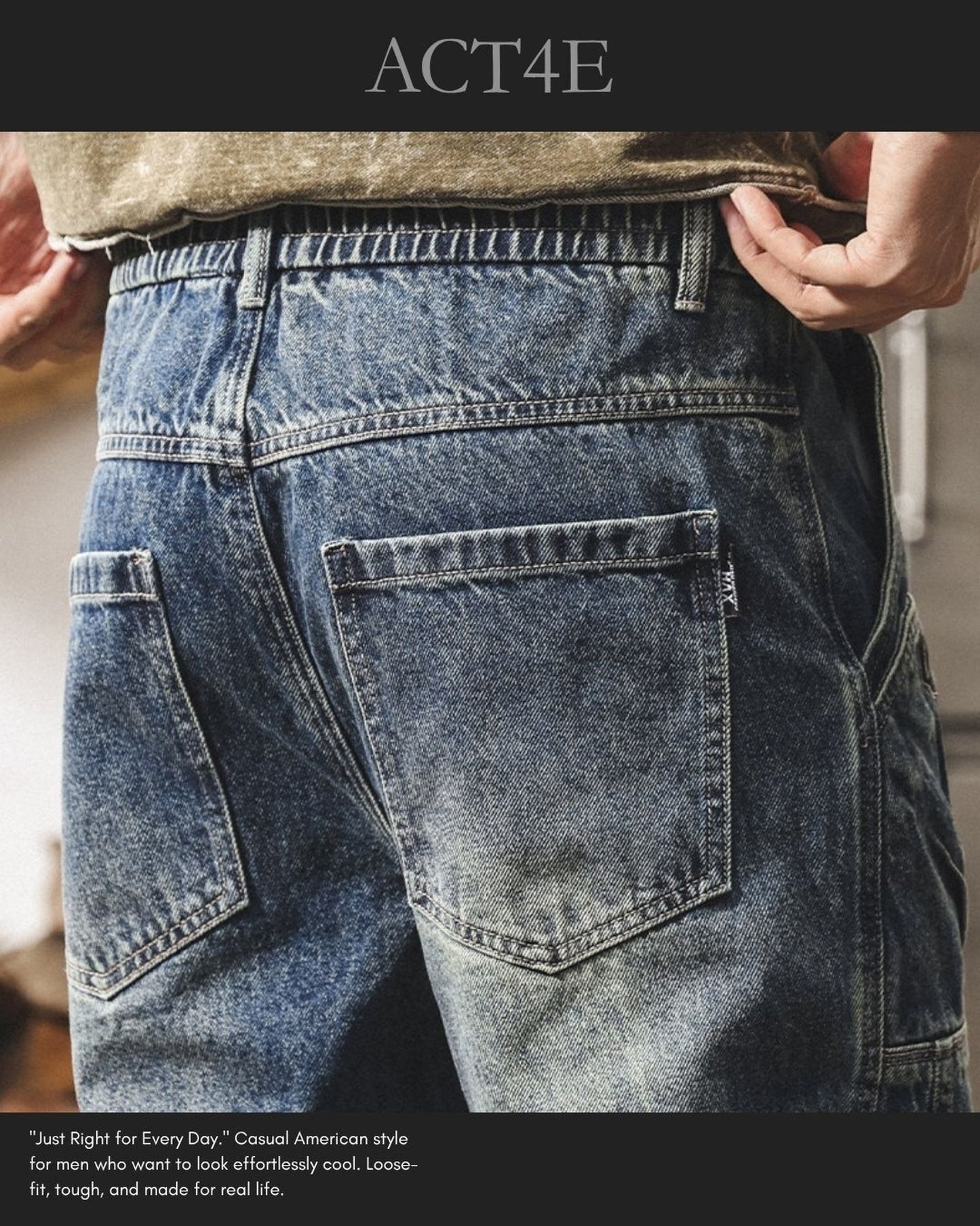 washed loose straight denim pants 2color 【ACT0205】