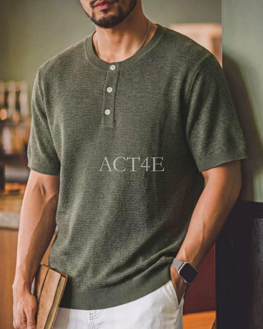 button front knit polo shirt 3color 【ACT0040】