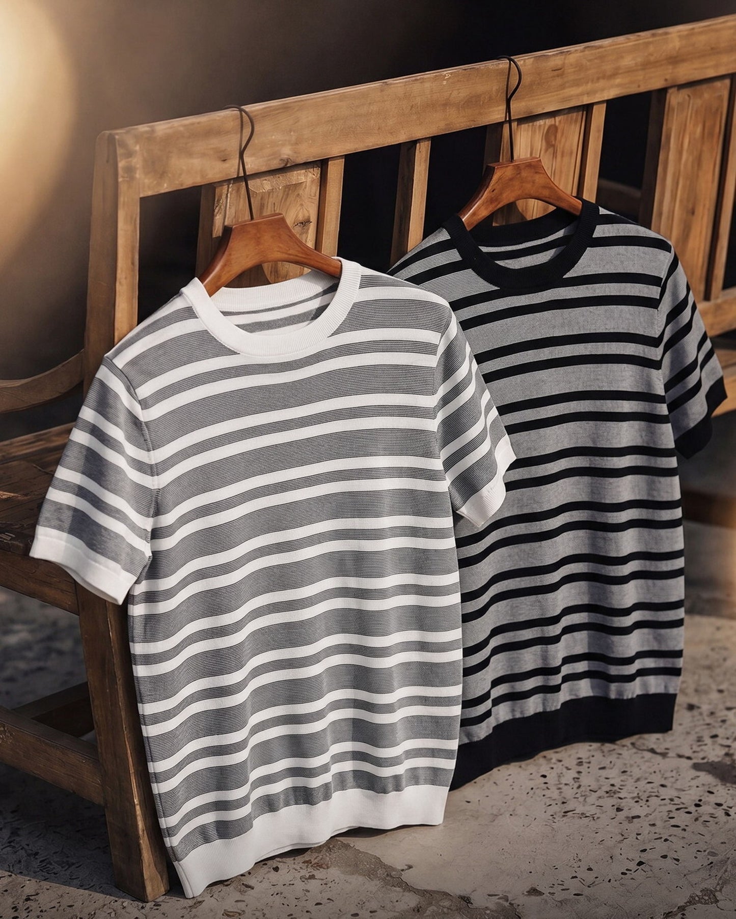 Striped Relaxed Fit Knit Short Sleeve Polo Shirt 2color 【ACT0120】