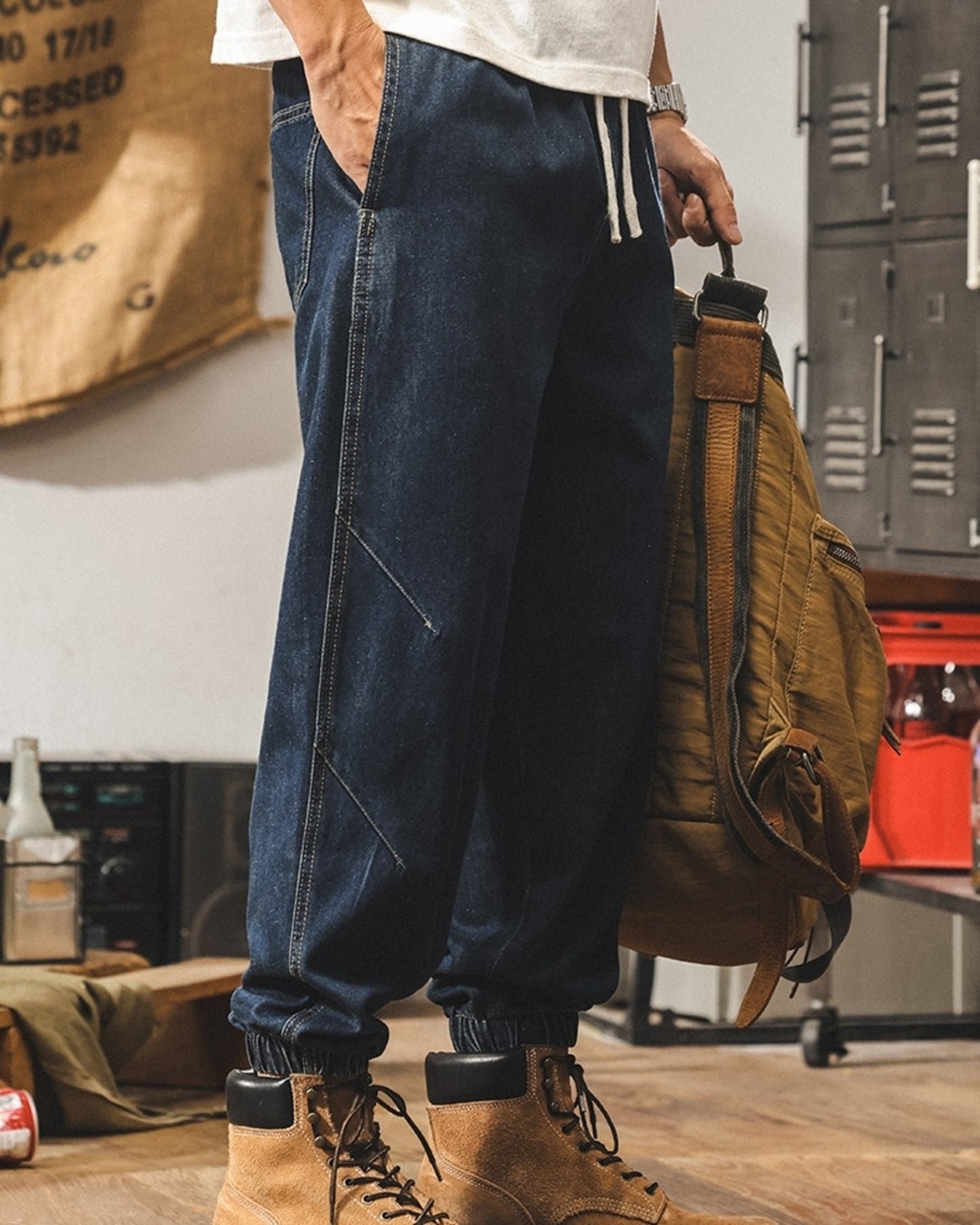 loose drawstring jogger denim pants 2color 【ACT0184】