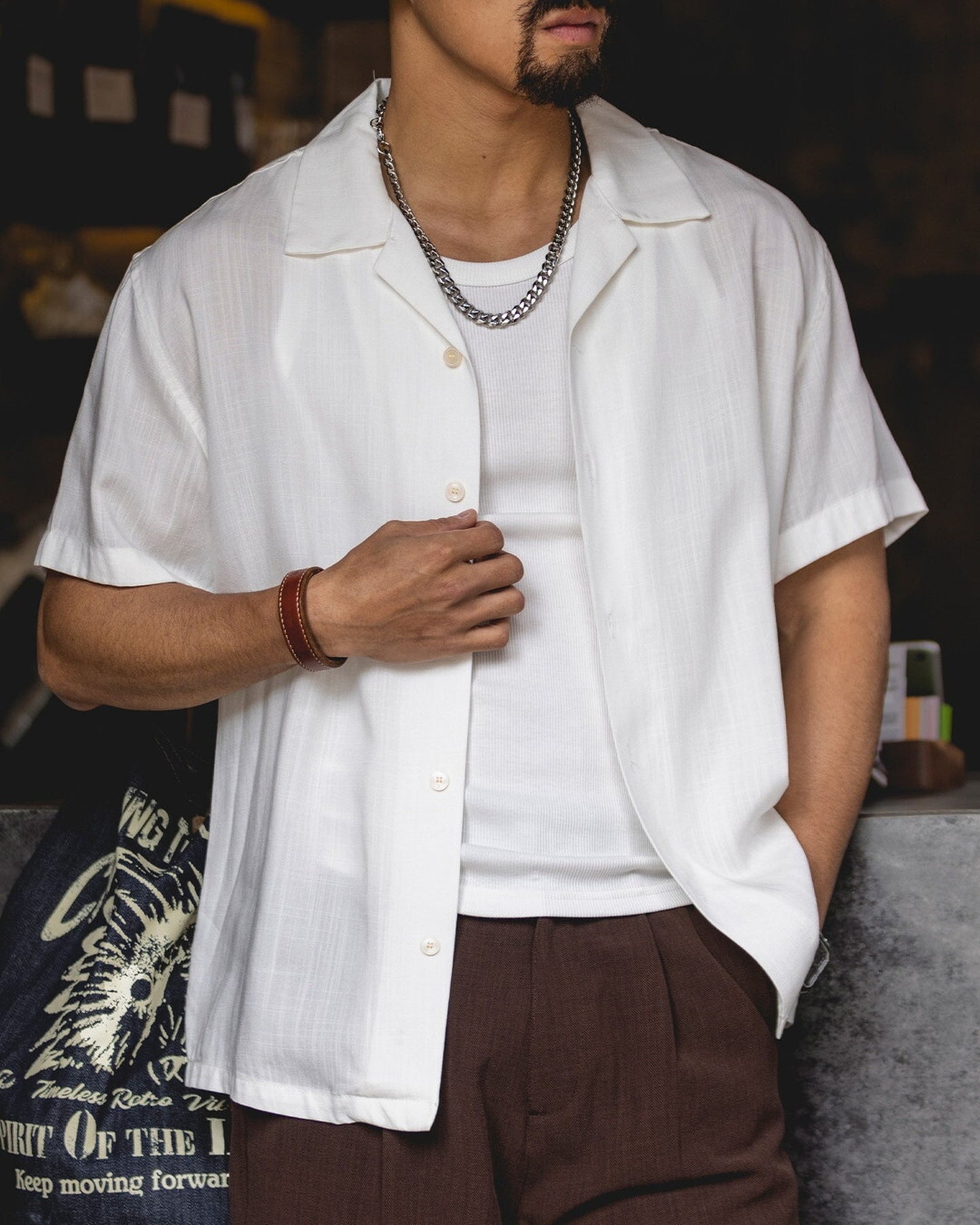 Open-Color Lyocell-Linen Loose Casual Short-Sleeve Shirt 【ACT0129】