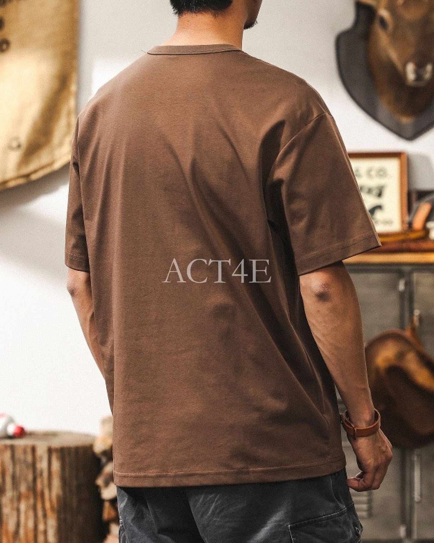 embroidery pocket henley neck short sleeve T-shirt 【ACT0234】