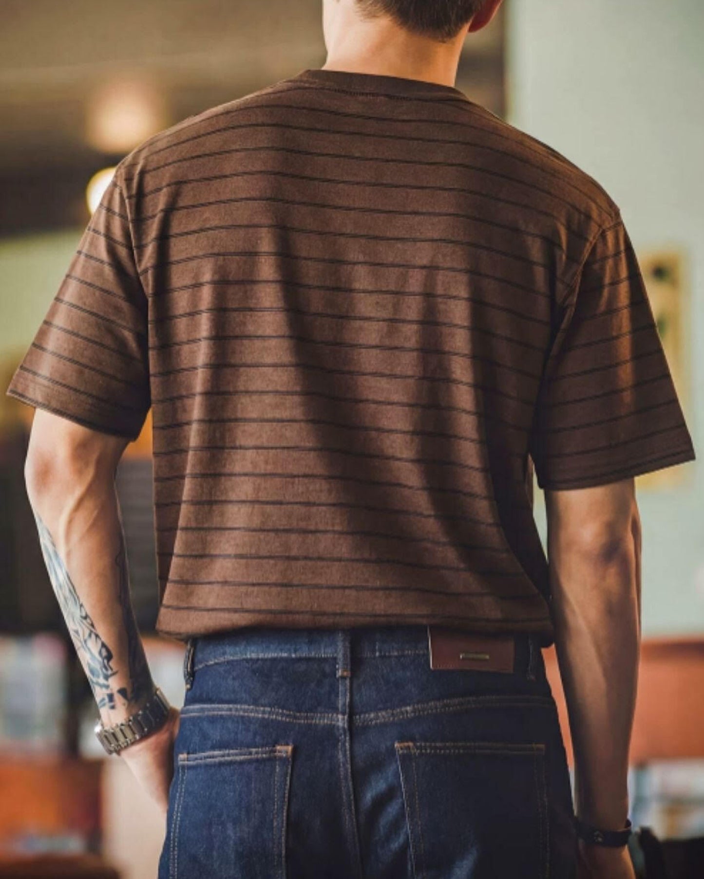 stripe pattern v-gusset t-shirt 【ACT0041】