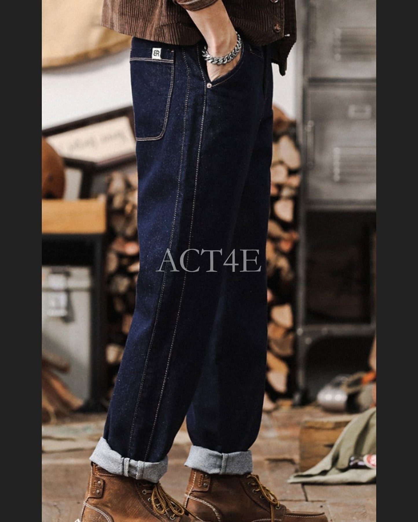 raw denim relaxed tapered pants 【ACT0198】
