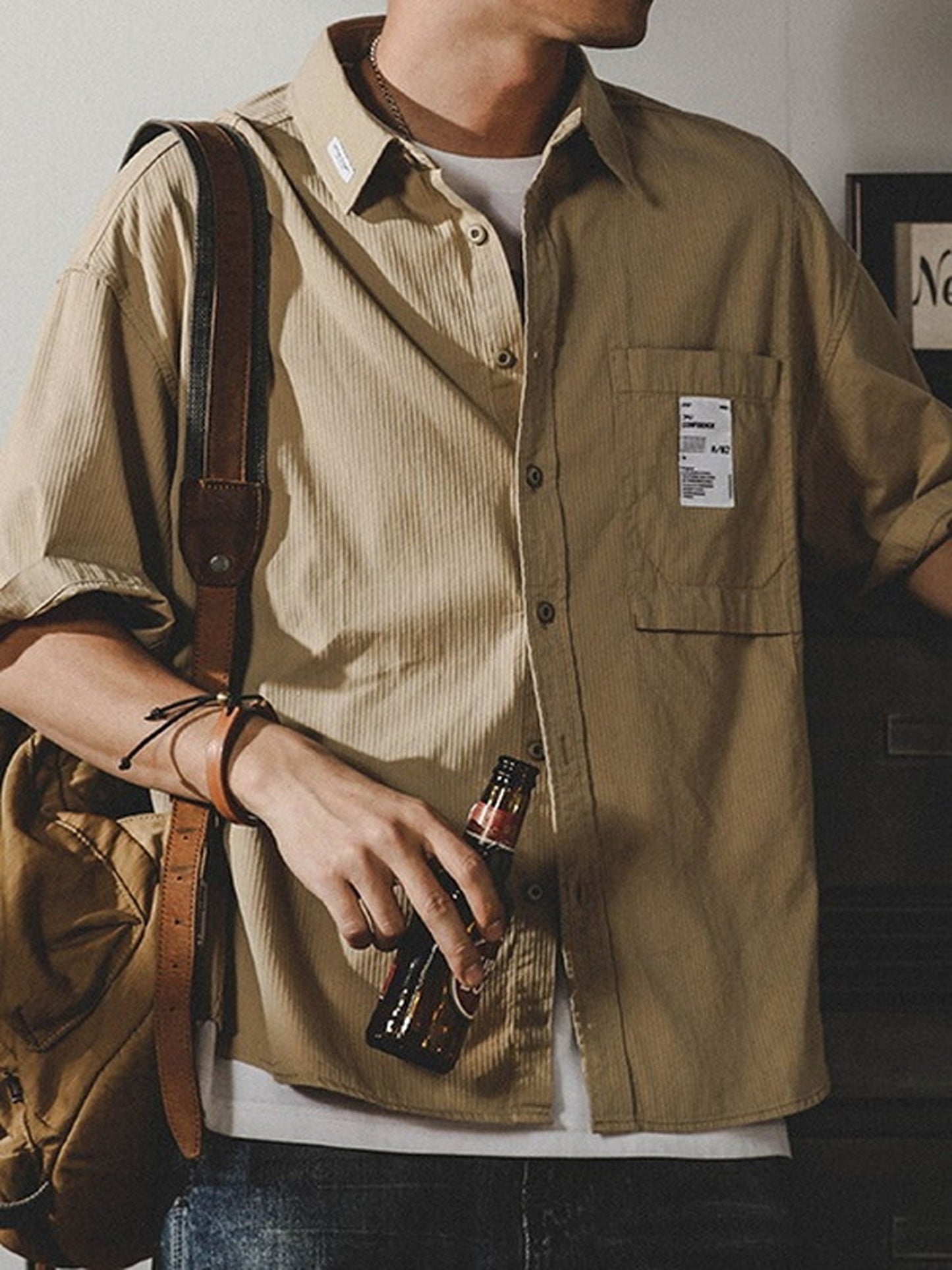 loose-fit classic lightweight short-sleeve cotton shirt 【ACT0251】