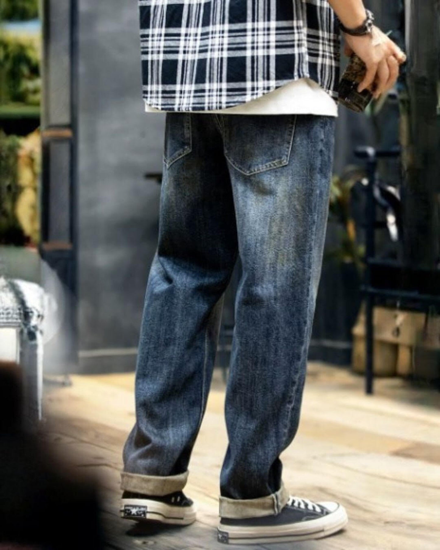 washed wide straight denim 【ACT0004】