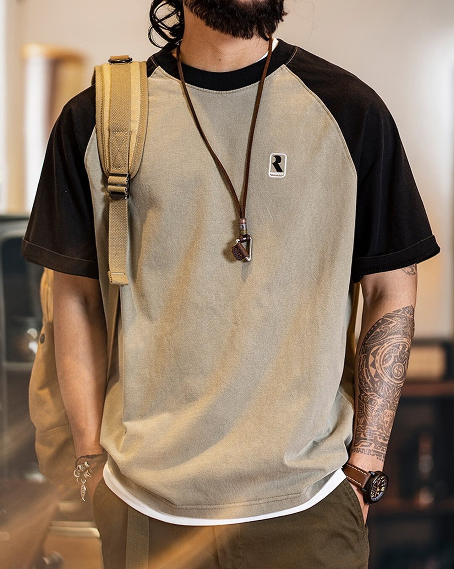 Loose Casual Raglan-Sleeve Short-Sleeve T-Shirt 【ACT0072】