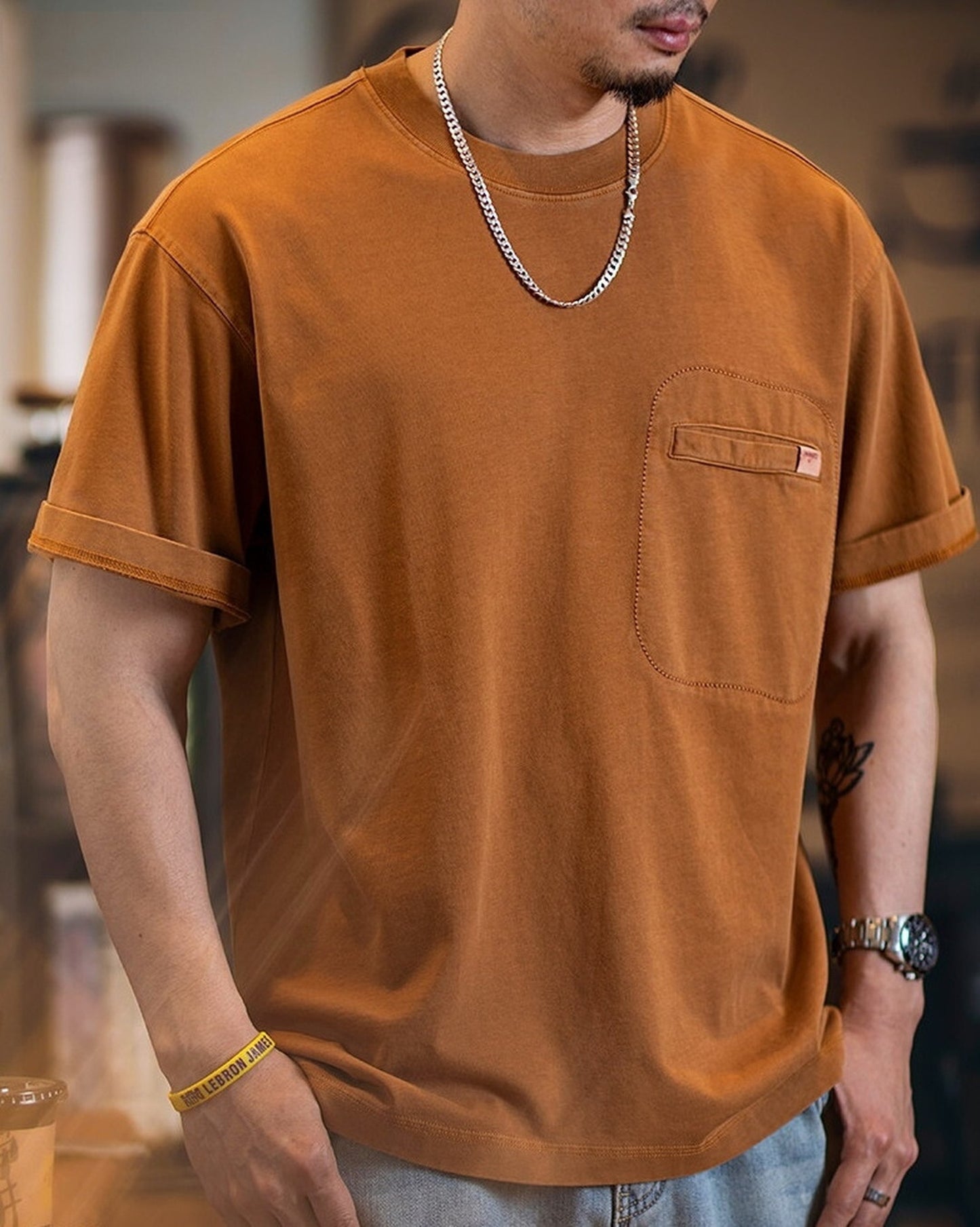 Relaxed Chest-Pocket Vintage Casual T-Shirt 2color 【ACT0091】