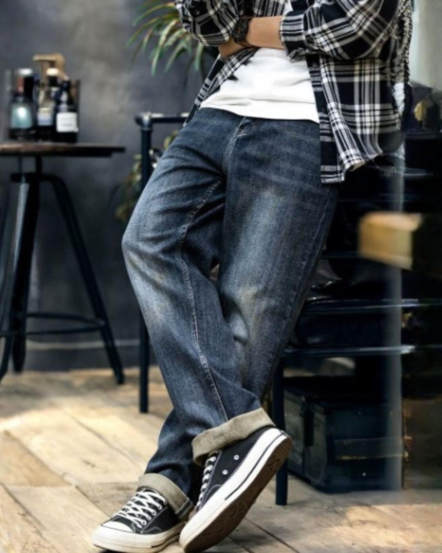 washed wide straight denim 【ACT0004】