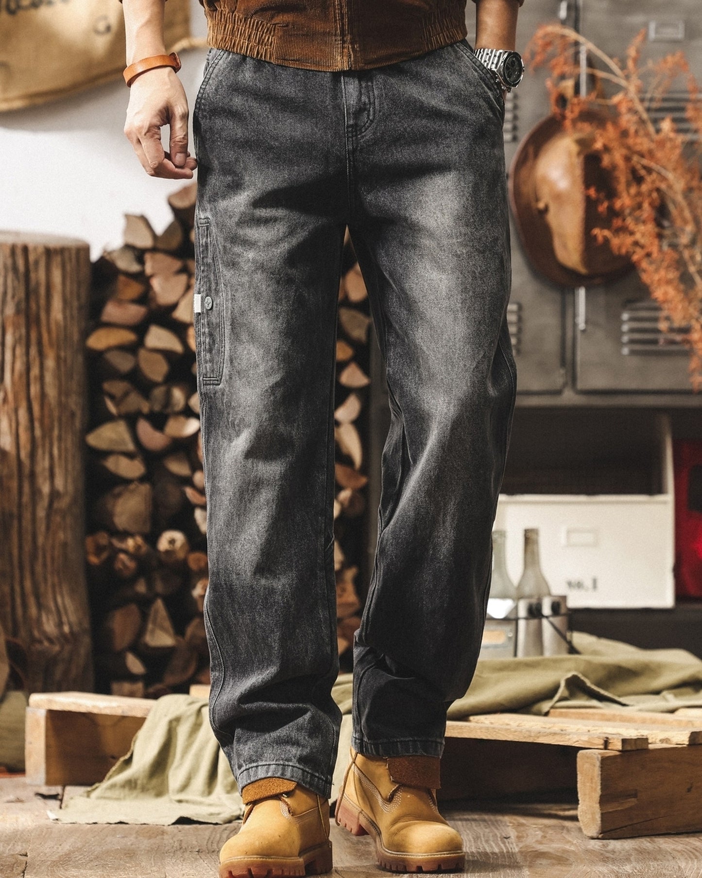 vintage wash loose straight cargo denim pants 2color 【ACT0223】