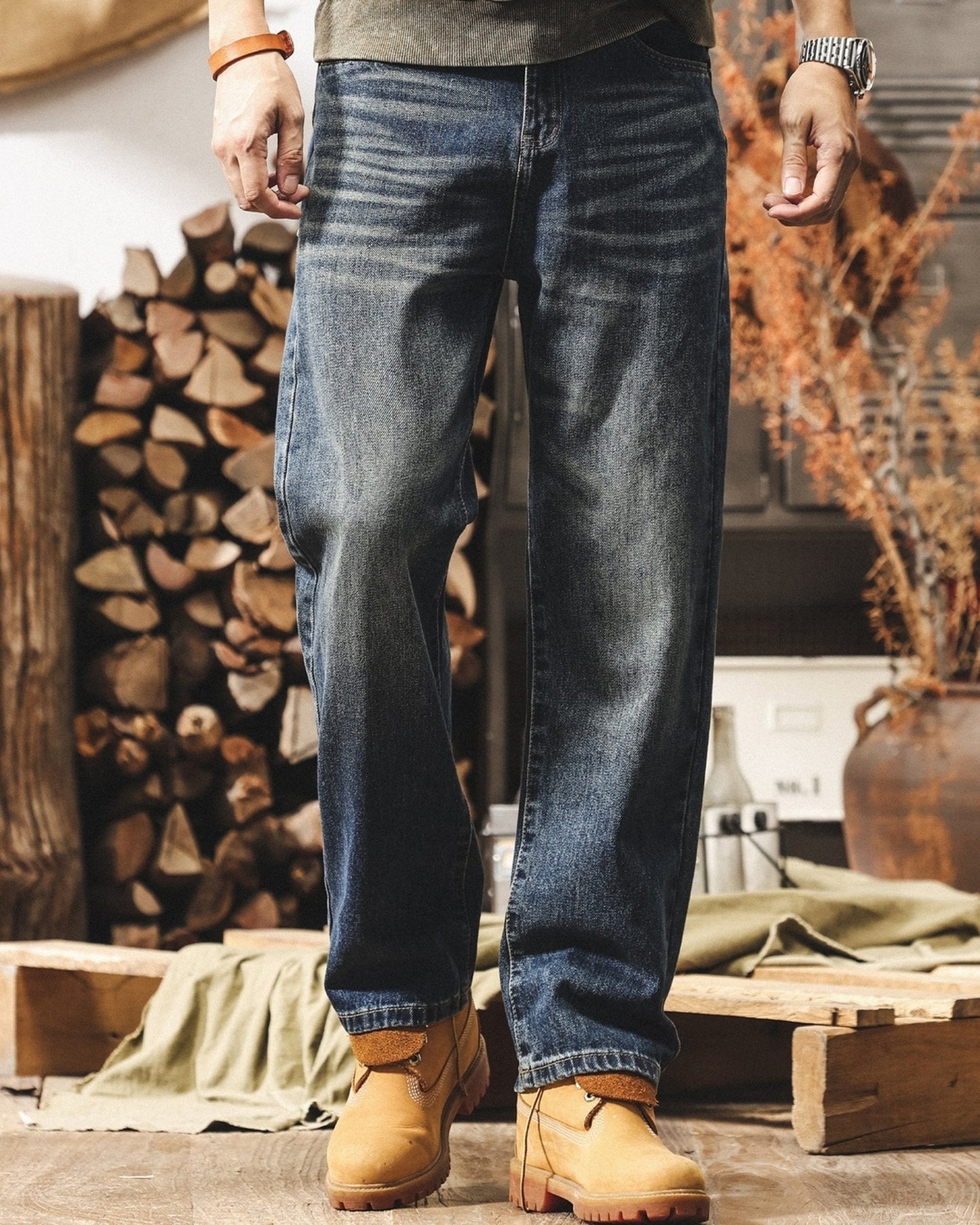 washed straight denim pants 【ACT0173】