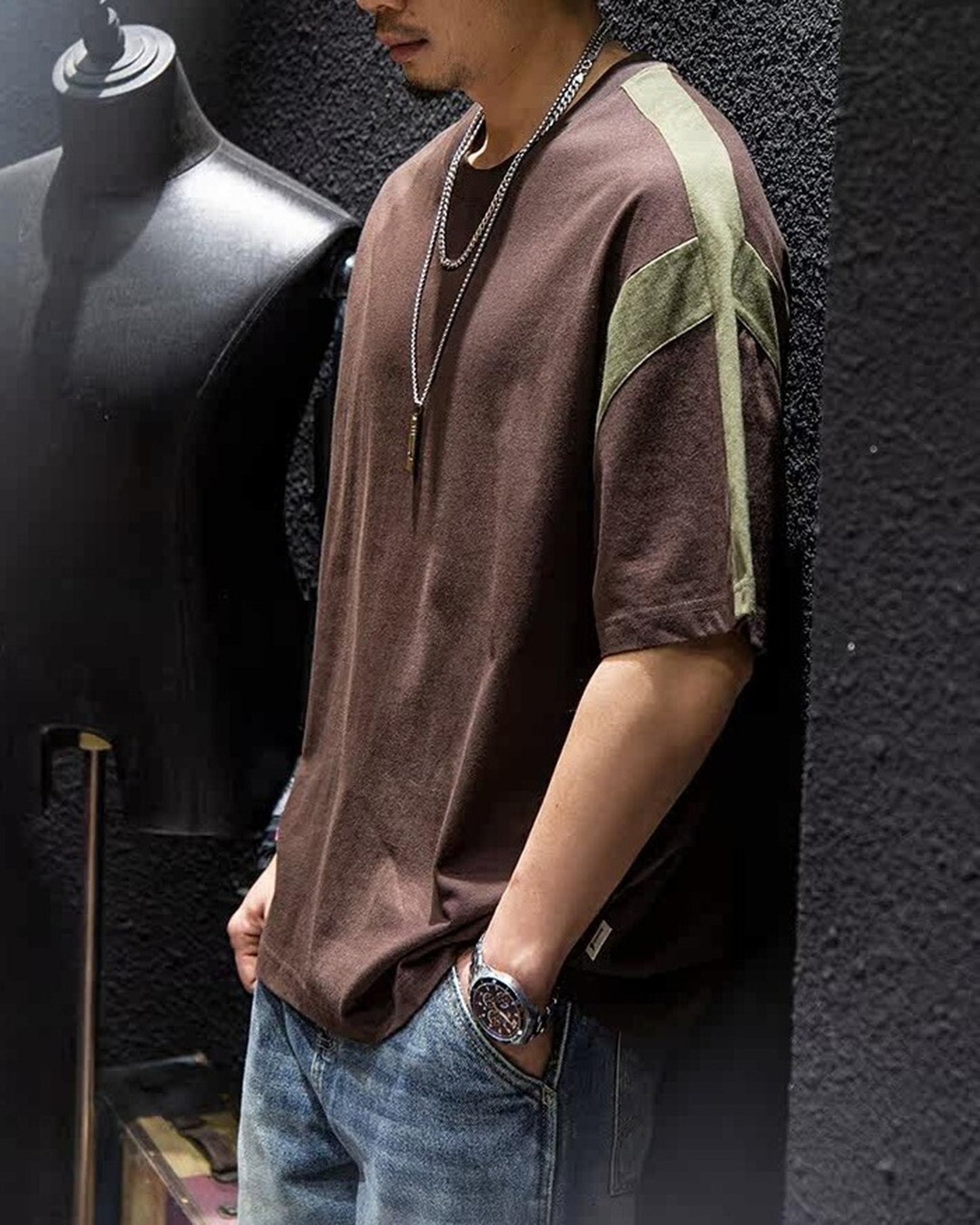 Casual Color-Block Loose Short-Sleeve T-Shirt 2color 【ACT0070】