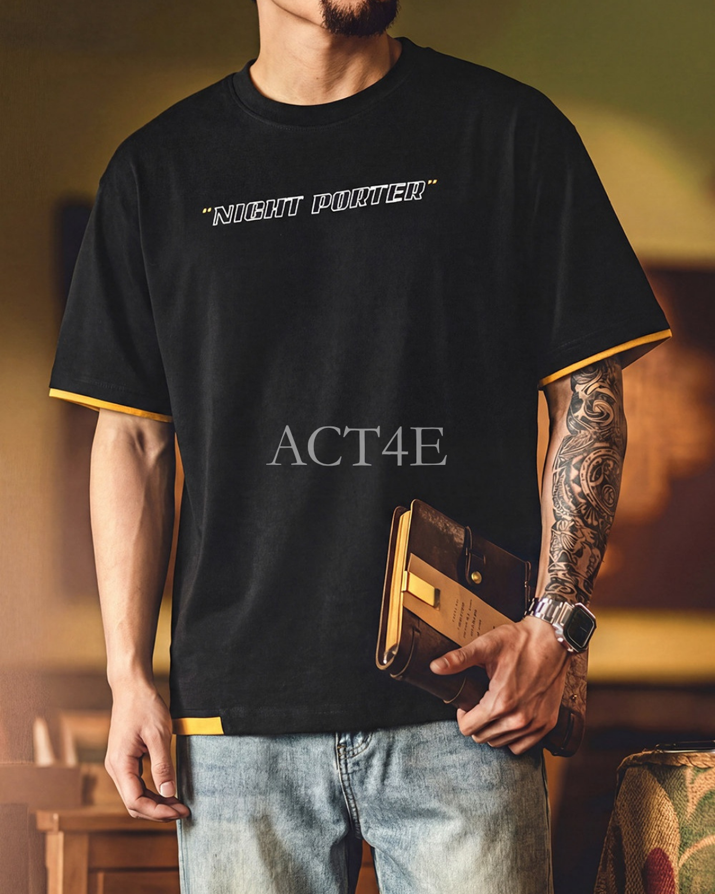 Layered-Style Graphic Relaxed Printed Cotton T-Shirt 3color 【ACT0122】