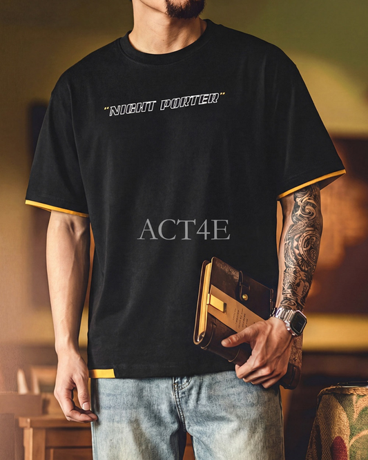 Layered-Style Graphic Relaxed Printed Cotton T-Shirt 3color 【ACT0122】