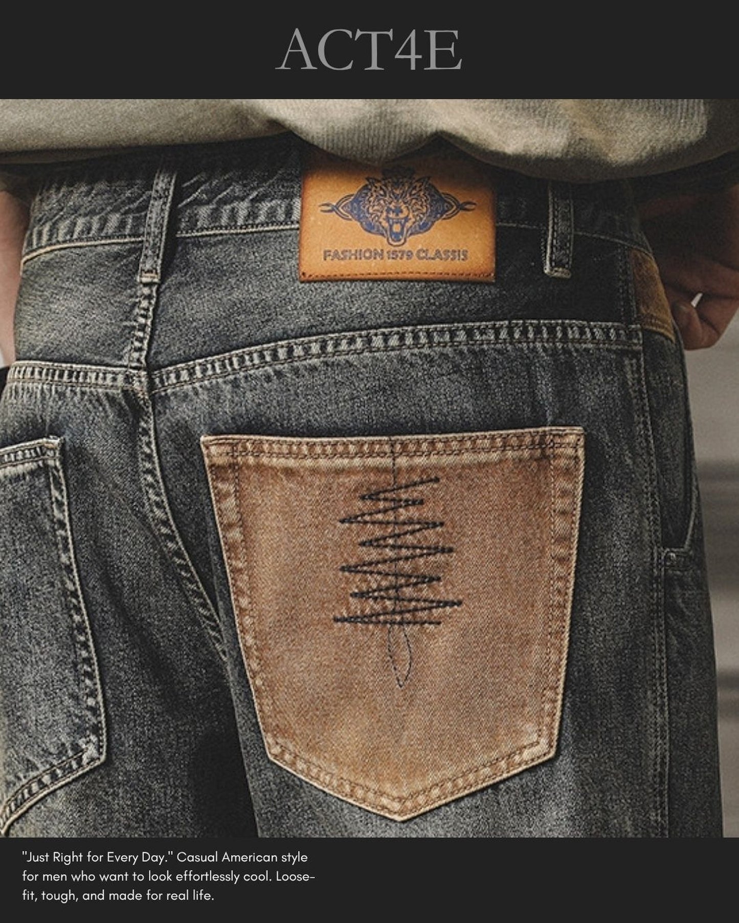 loose straight mud wash denim pants 【ACT0186】
