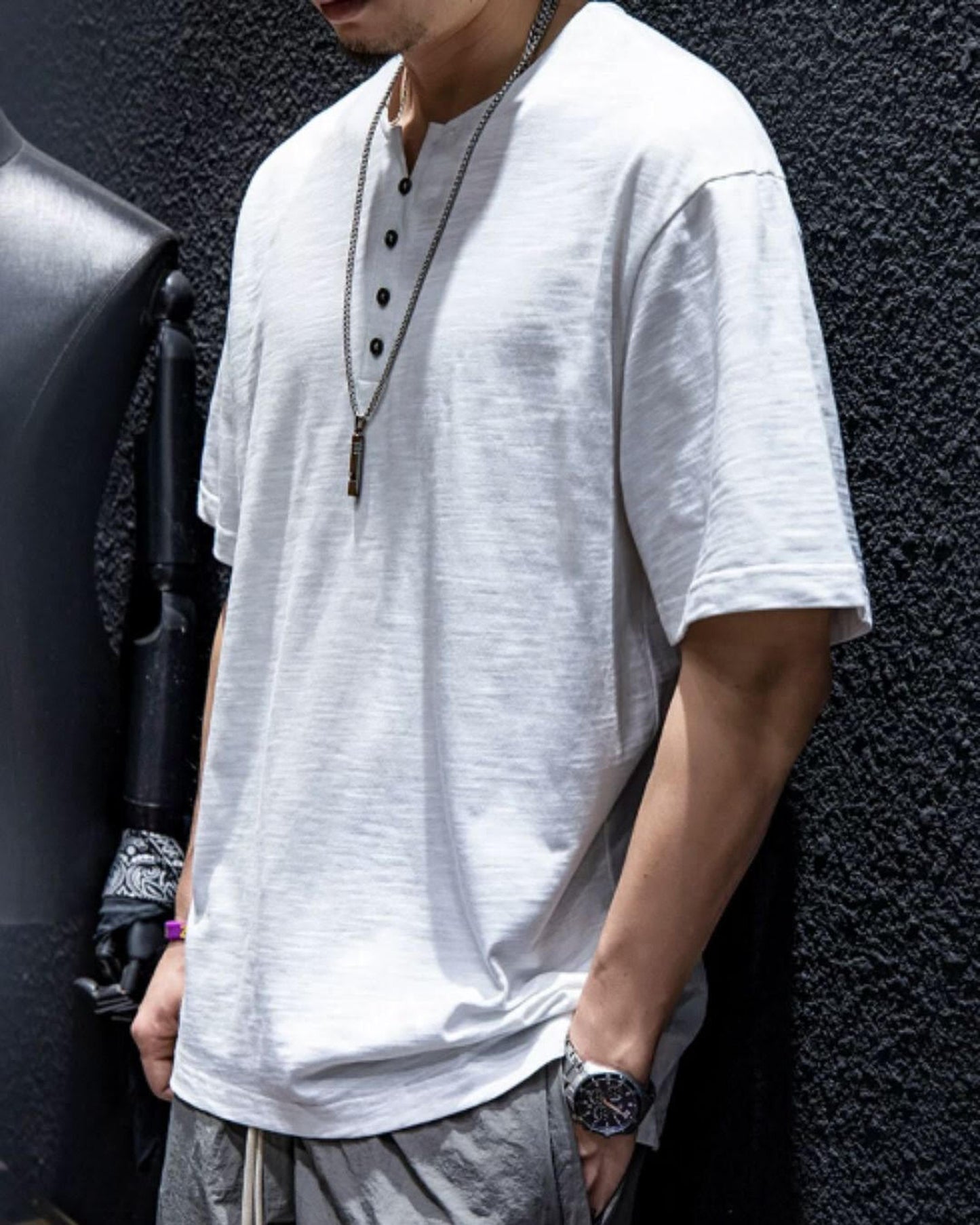 button front v-neck t-shirt 4color 【ACT0034】