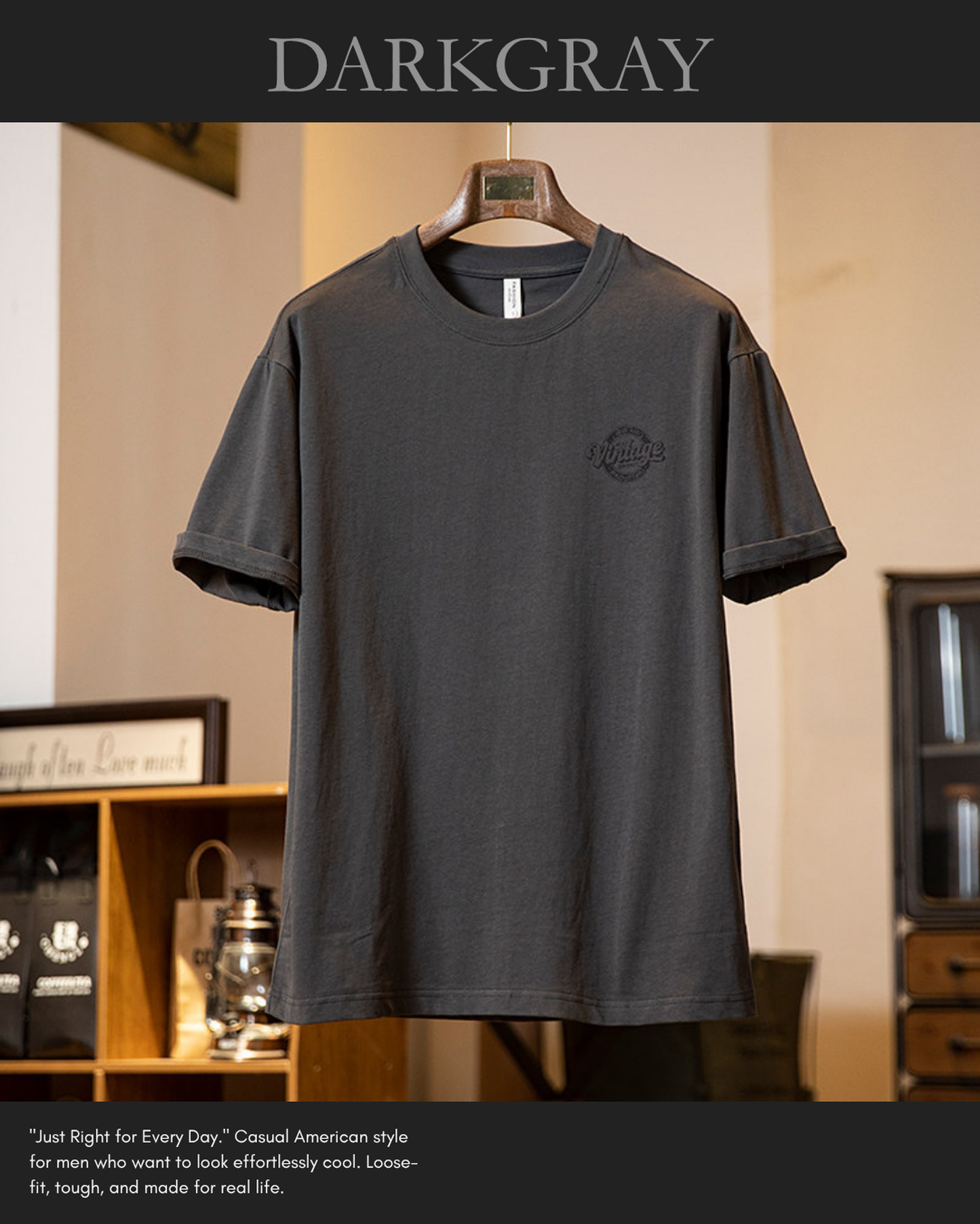Vintage style graphic printed cotton t-shirt 3color 【ACT0066】