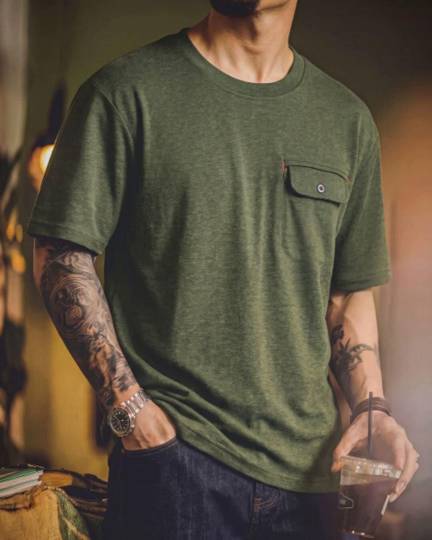chest pocket button t-shirt 【ACT0039】