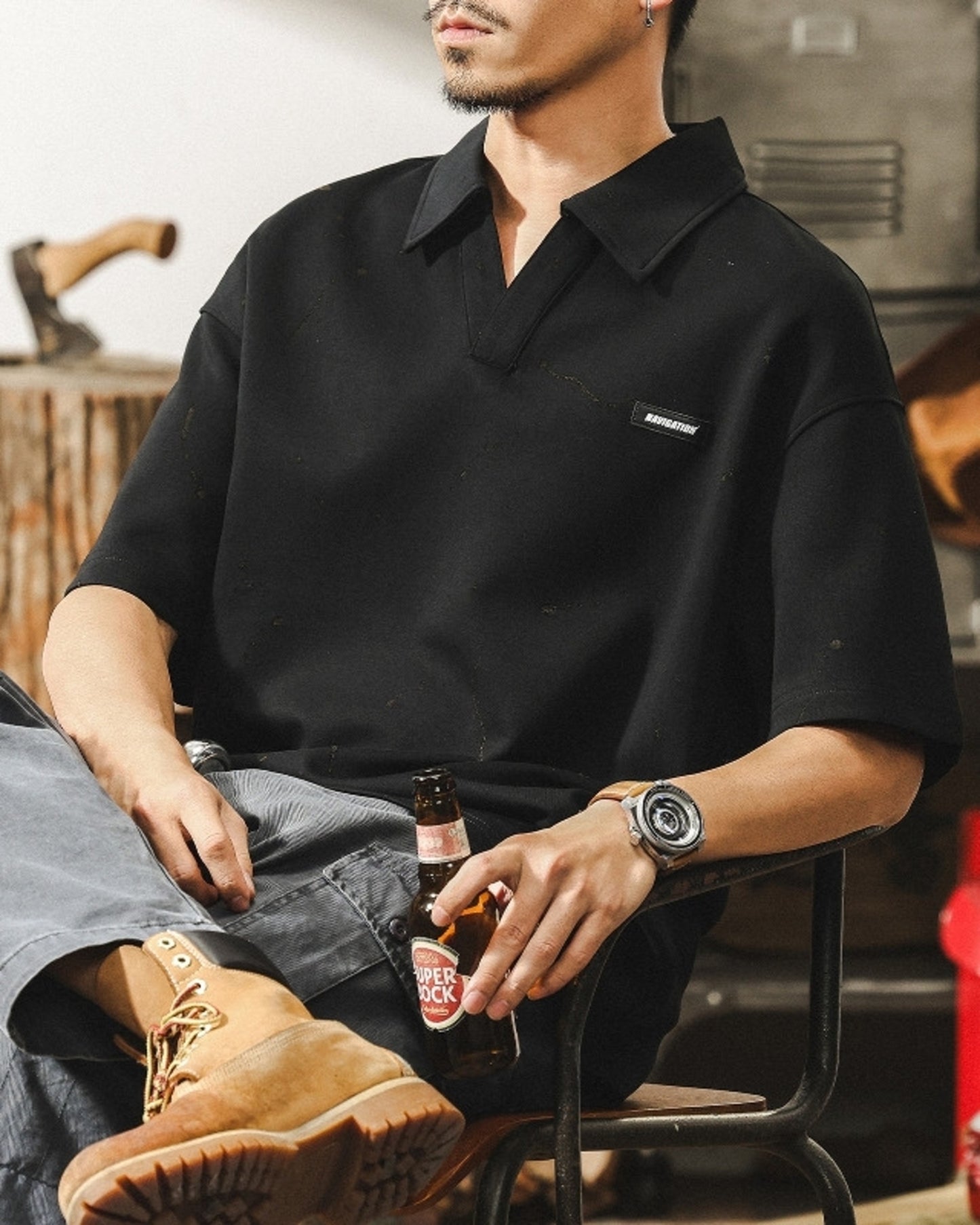 vintage casual loose short sleeve polo shirt 2color 【ACT0228】