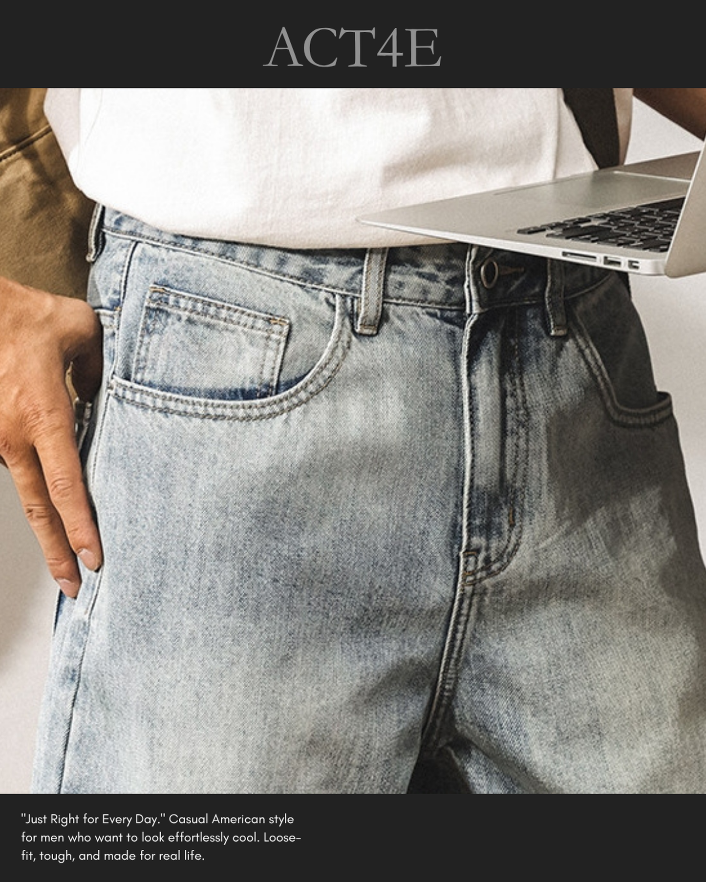 washed straight denim shorts 【ACT0174】