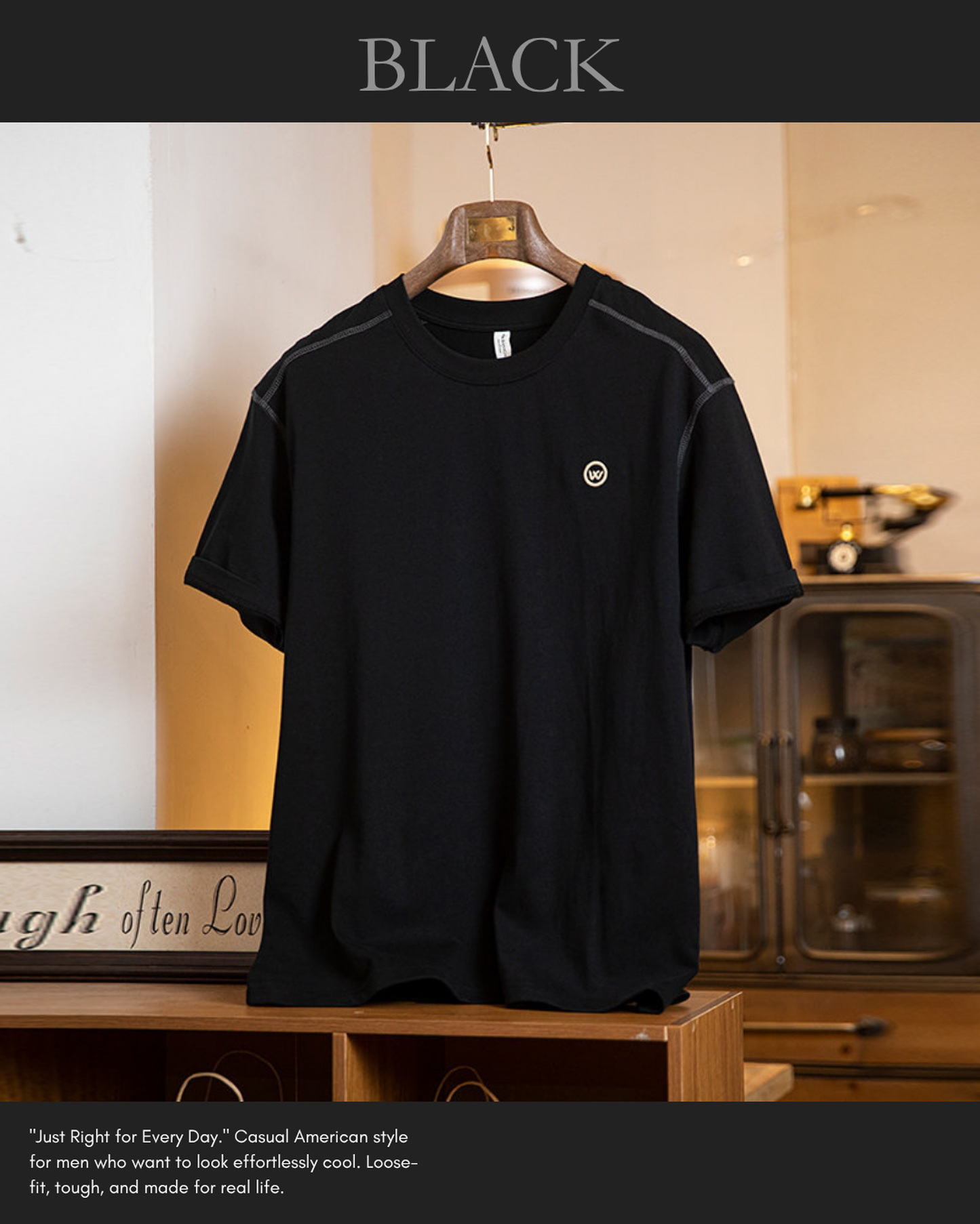 Panel stitched embroidered t-shirt 4color 【ACT0065】