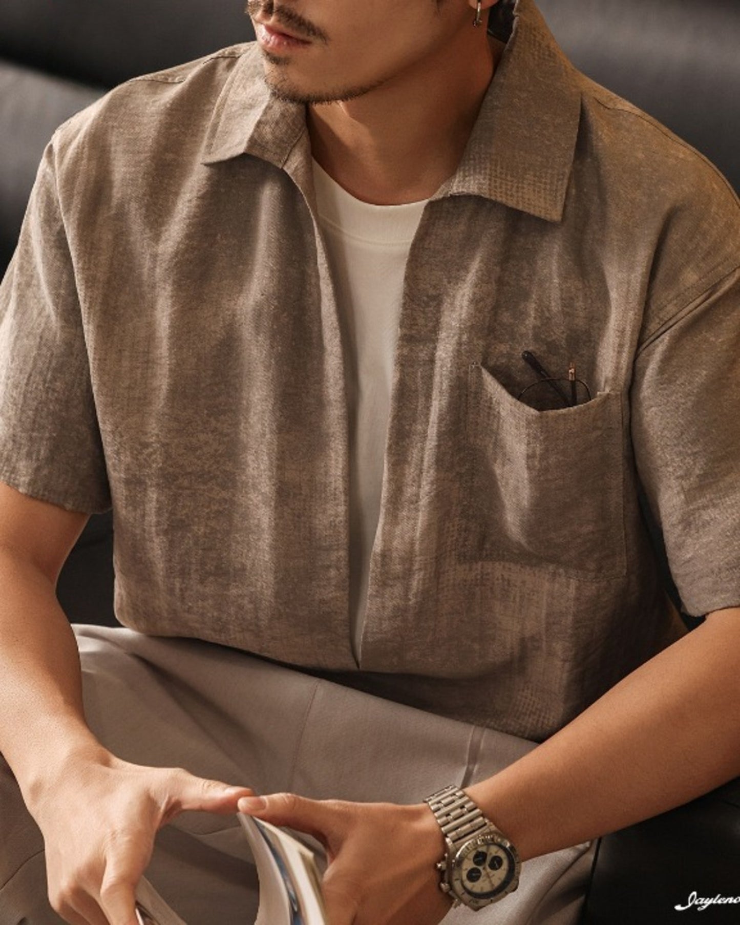 linen look loose short sleeve shirt 3color 【ACT0232】