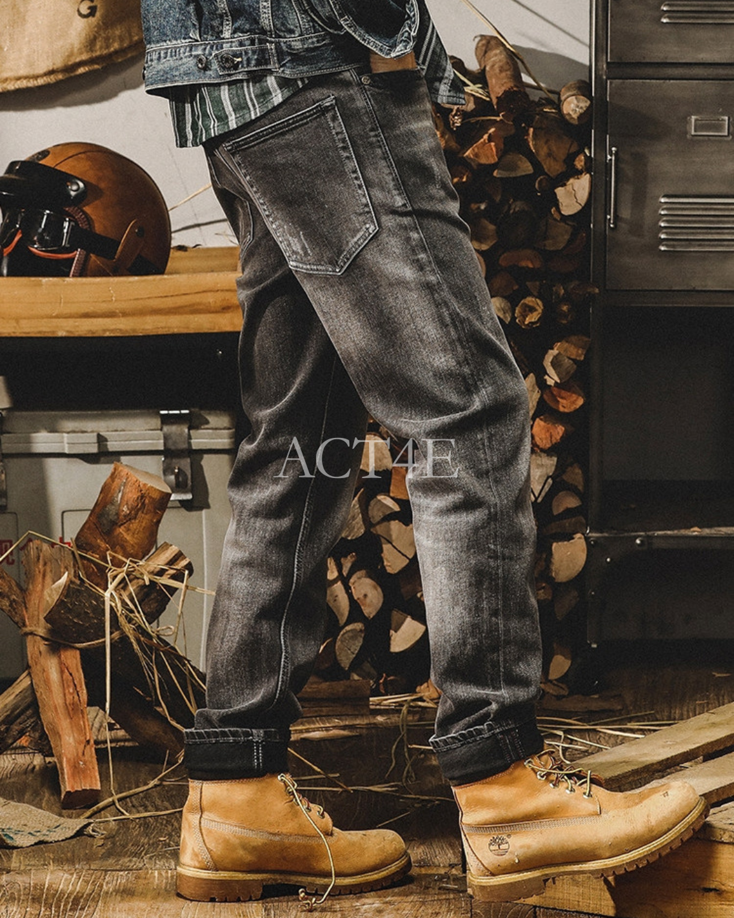 heavy washed straight denim pants 【ACT0179】