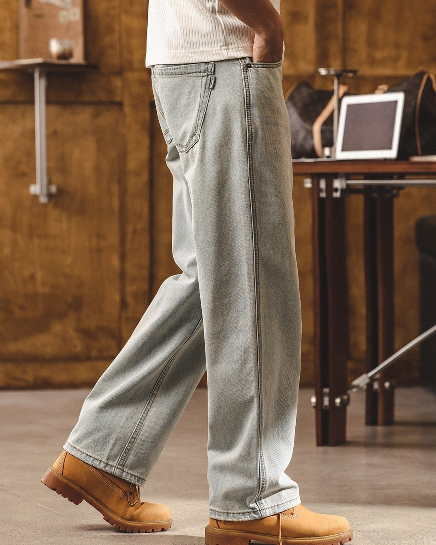 ice blue relaxed straight denim pants 【ACT0181】