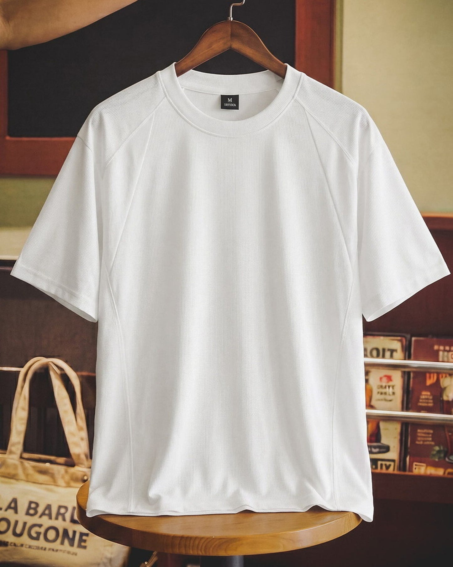Waffle-Knit Raglan-Sleeve Classic Retro T-Shirt 2color 【ACT0092】