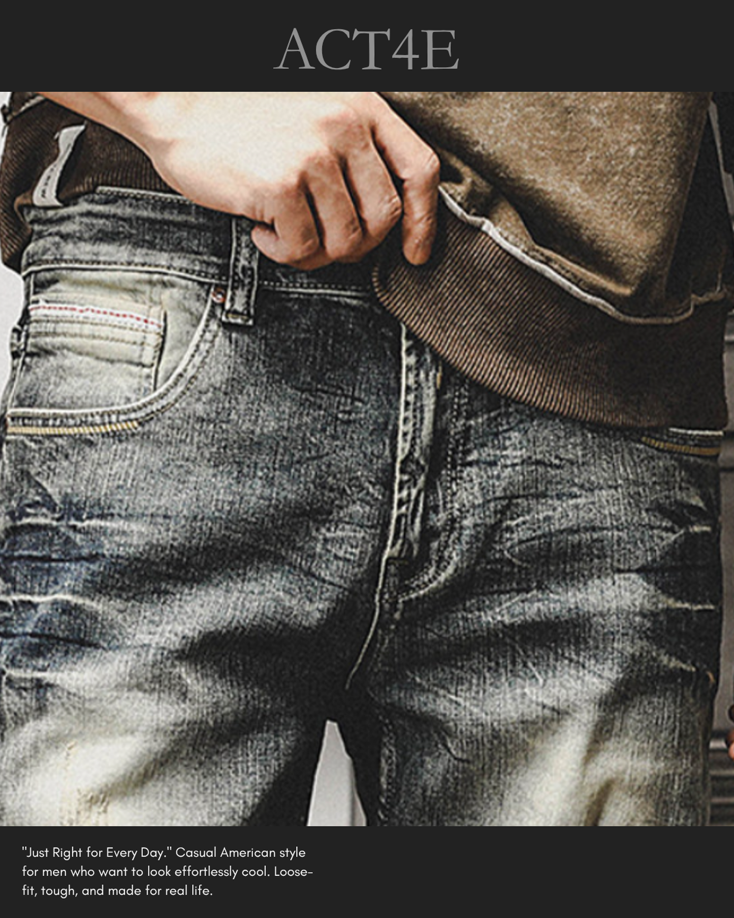 heavy slim straight distressed denim pants 【ACT0183】