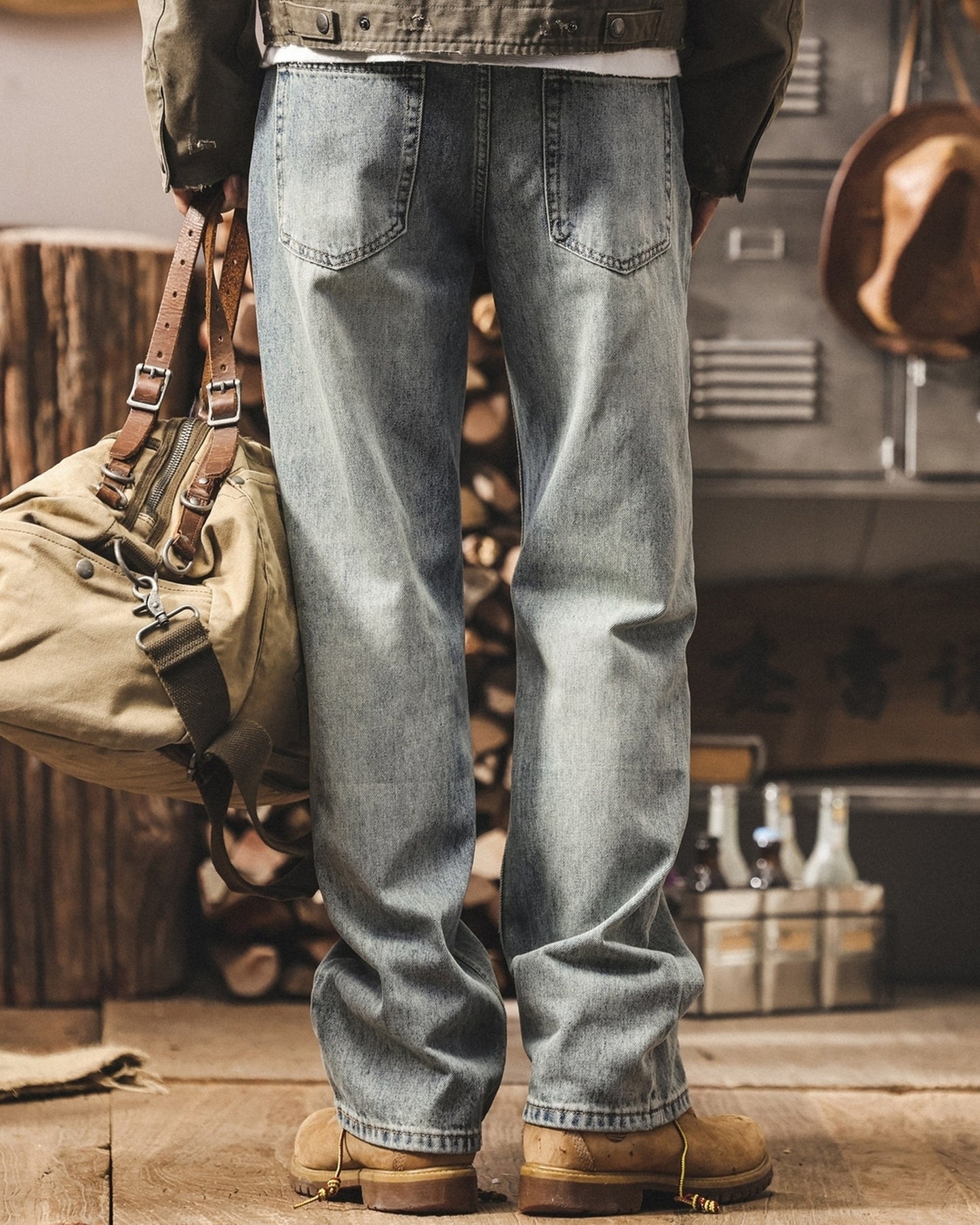 vintage wash straight denim pants 【ACT0193】