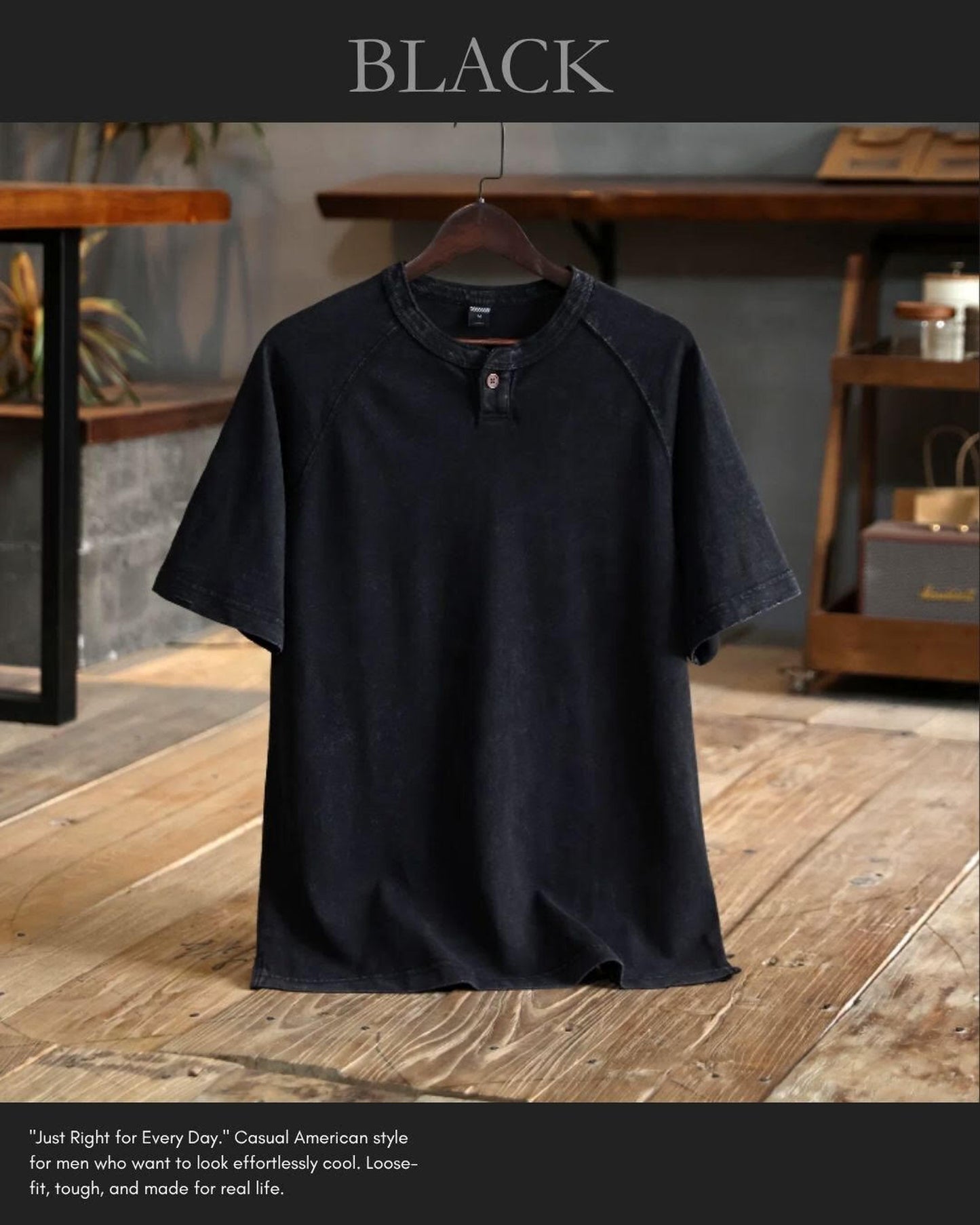 button fastening henley neck t-shirt 2color 【ACT0038】
