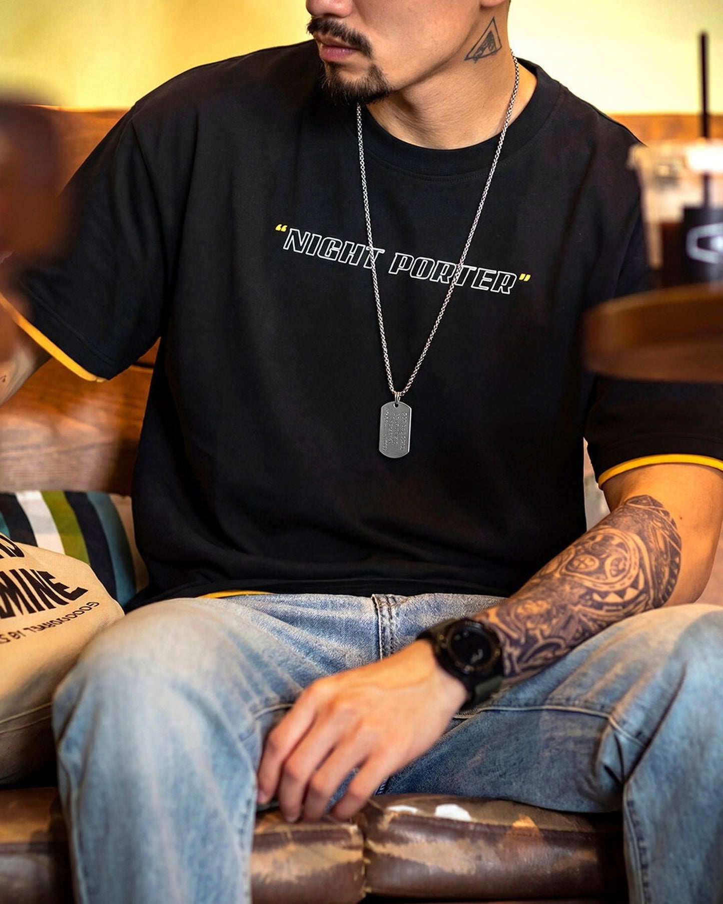 Layered-Style Graphic Relaxed Printed Cotton T-Shirt 3color 【ACT0122】