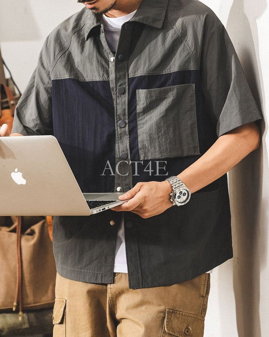 color block quick-dry utility cargo shirt 2color 【ACT0237】