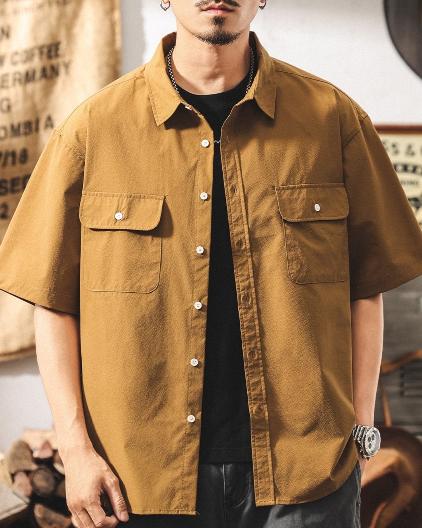 cargo pocket loose short sleeve shirt 3color 【ACT0233】