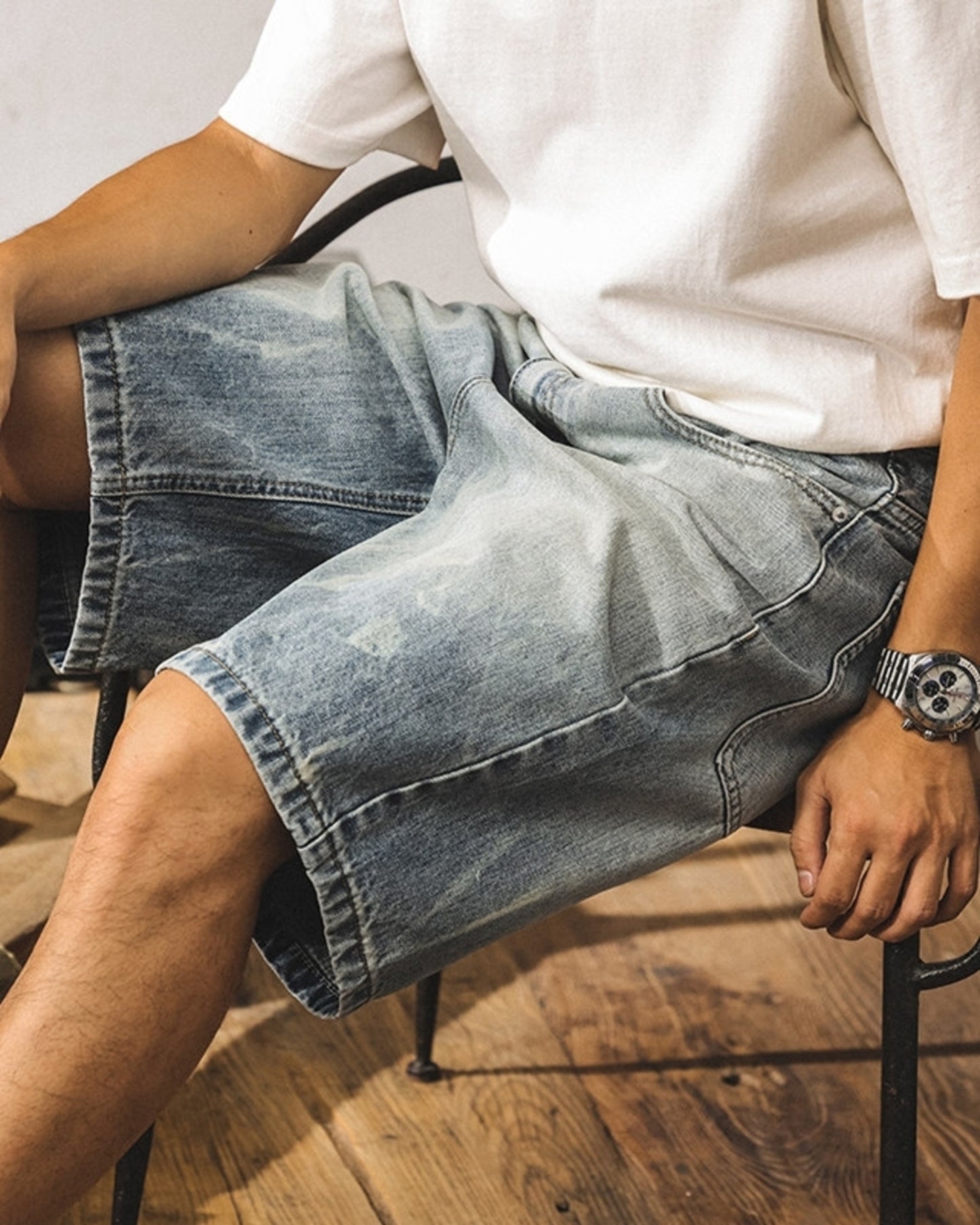 washed straight denim shorts 【ACT0174】